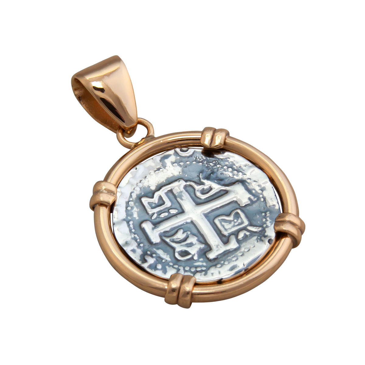 Sterling Silver and Alchemia Reversible Replica Treasure Coin Prong Pendant | Charles Albert Jewelry