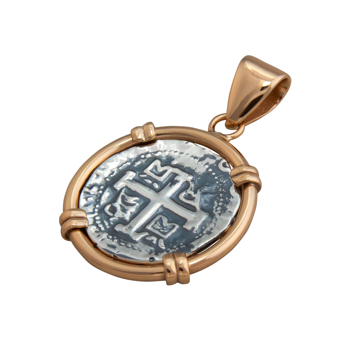 Sterling Silver and Alchemia Reversible Replica Treasure Coin Prong Pendant | Charles Albert Jewelry