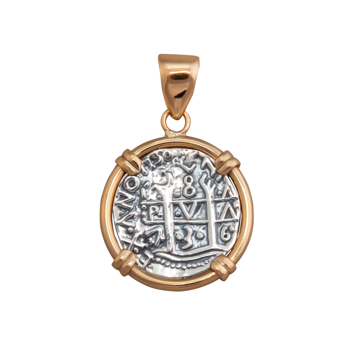 Sterling Silver and Alchemia Reversible Replica Treasure Coin Prong Pendant | Charles Albert Jewelry