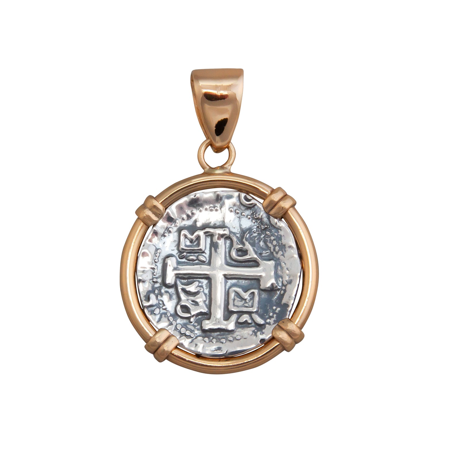 Sterling Silver and Alchemia Reversible Replica Treasure Coin Prong Pendant | Charles Albert Jewelry