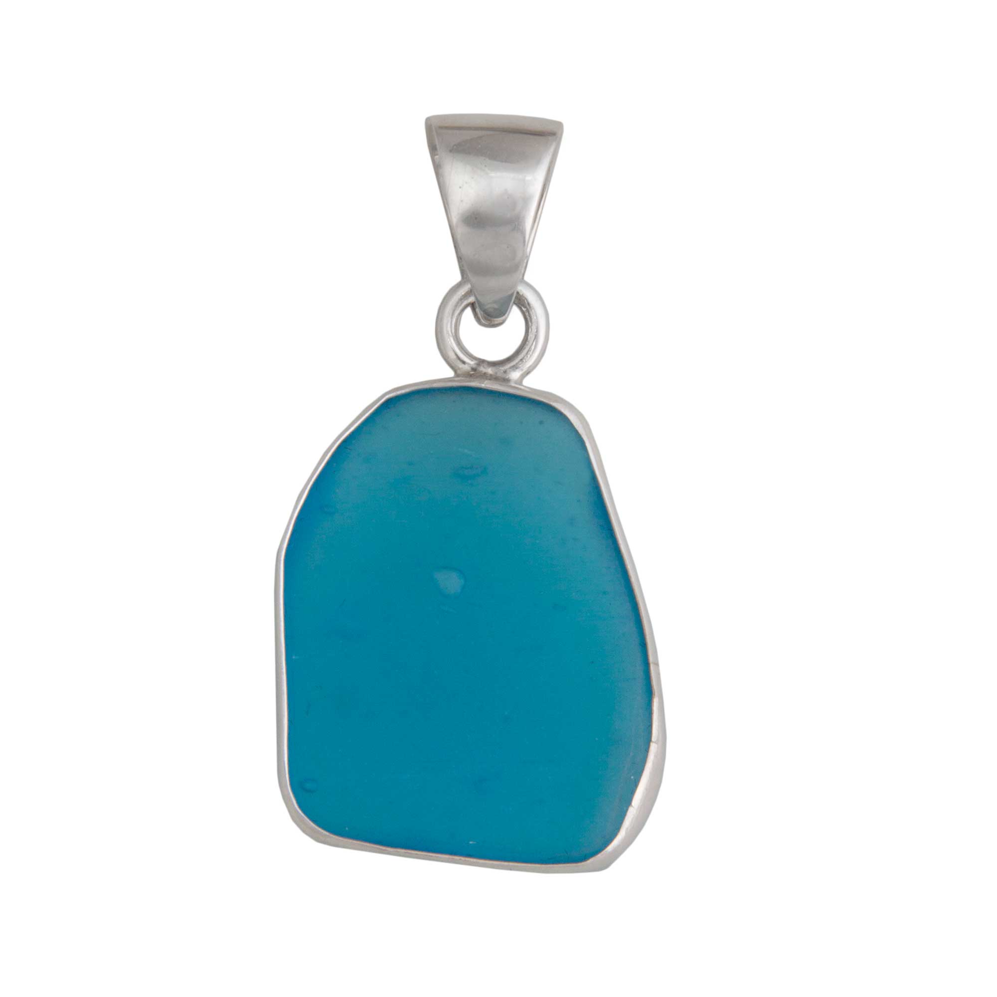 Sterling Silver Aqua Recycled Glass Pendant - Front View | Charles Albert Jewelry