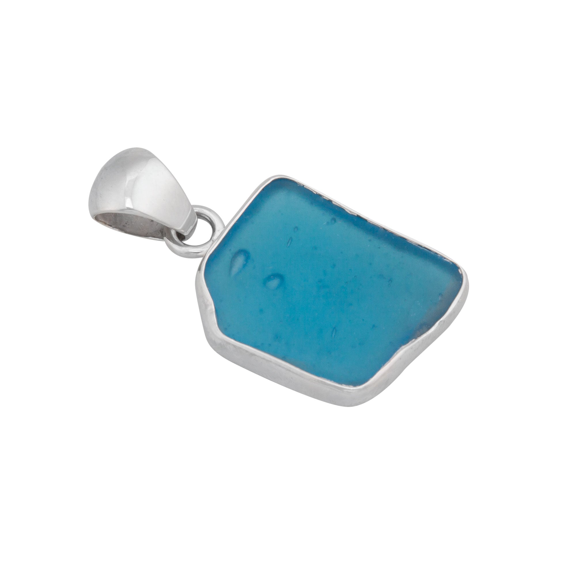 Sterling Silver Aqua Recycled Glass Pendant - Side View | Charles Albert Jewelry