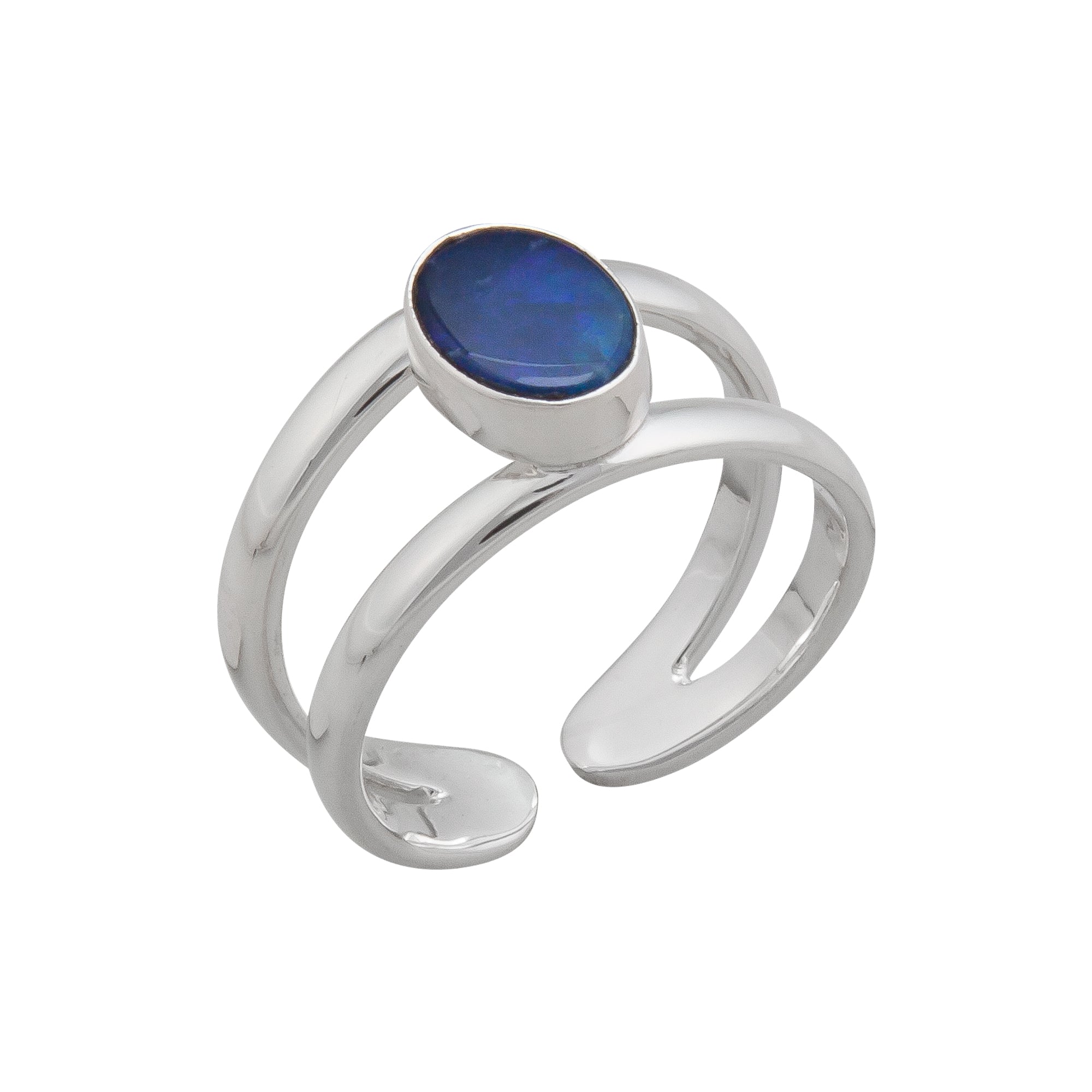 Sterling Silver Australian Opal Adjustable Cuff Ring | Charles Albert Jewelry