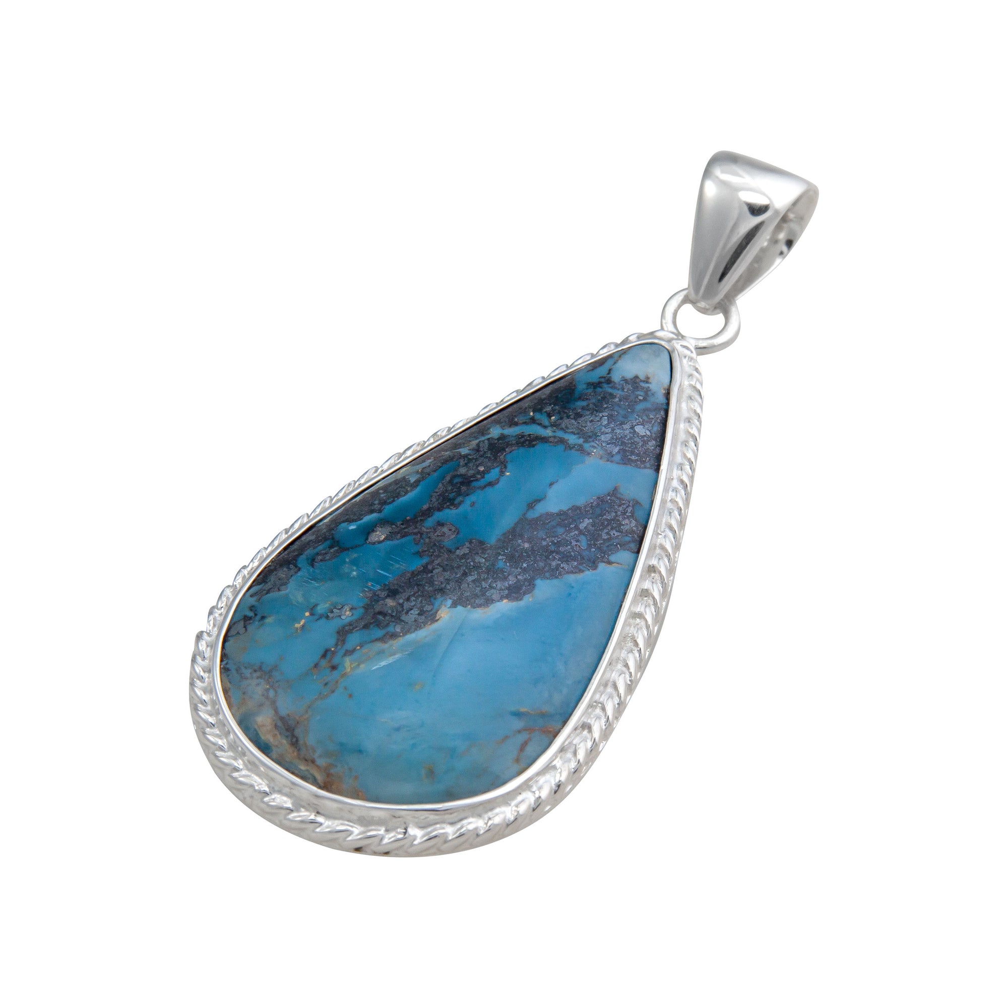 Sterling Silver Aztec Lapis Teardrop Rope Pendant | Charles Albert Jewelry