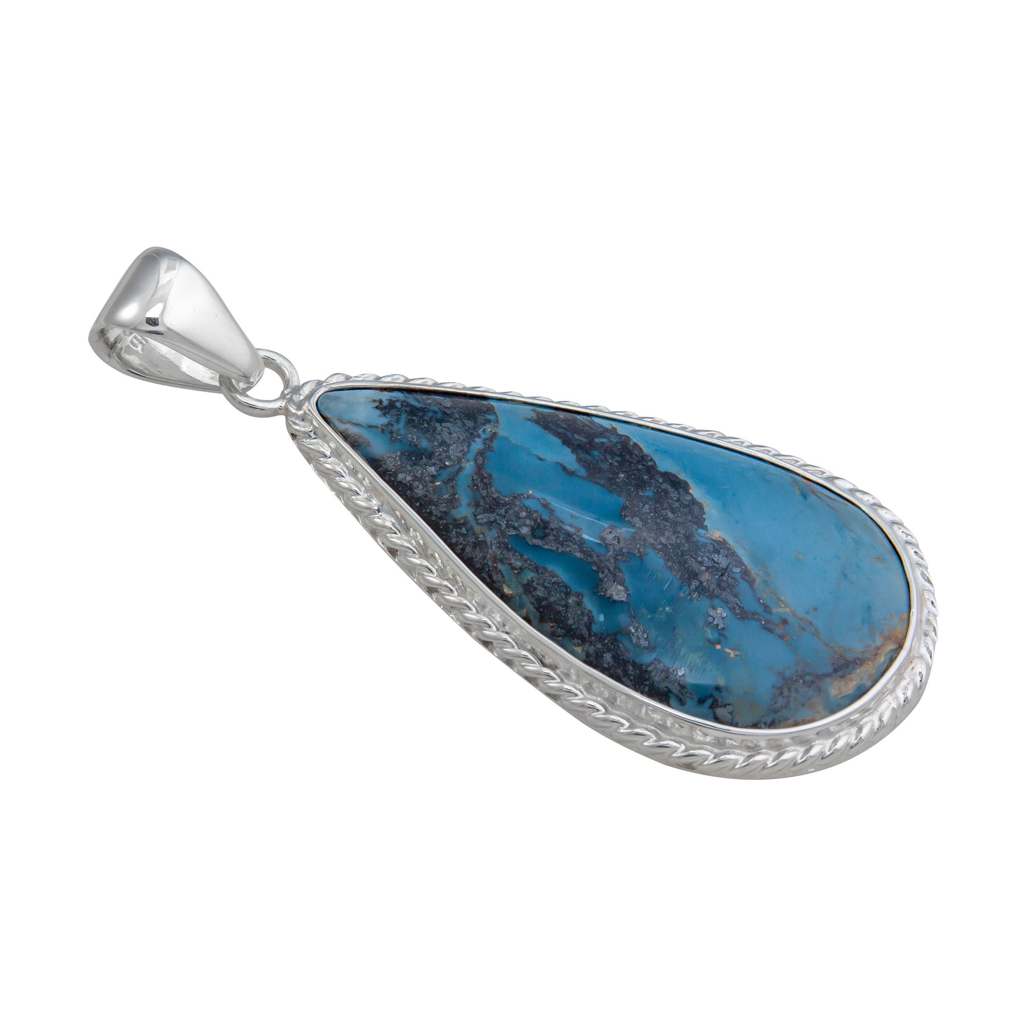 Sterling Silver Aztec Lapis Teardrop Rope Pendant | Charles Albert Jewelry