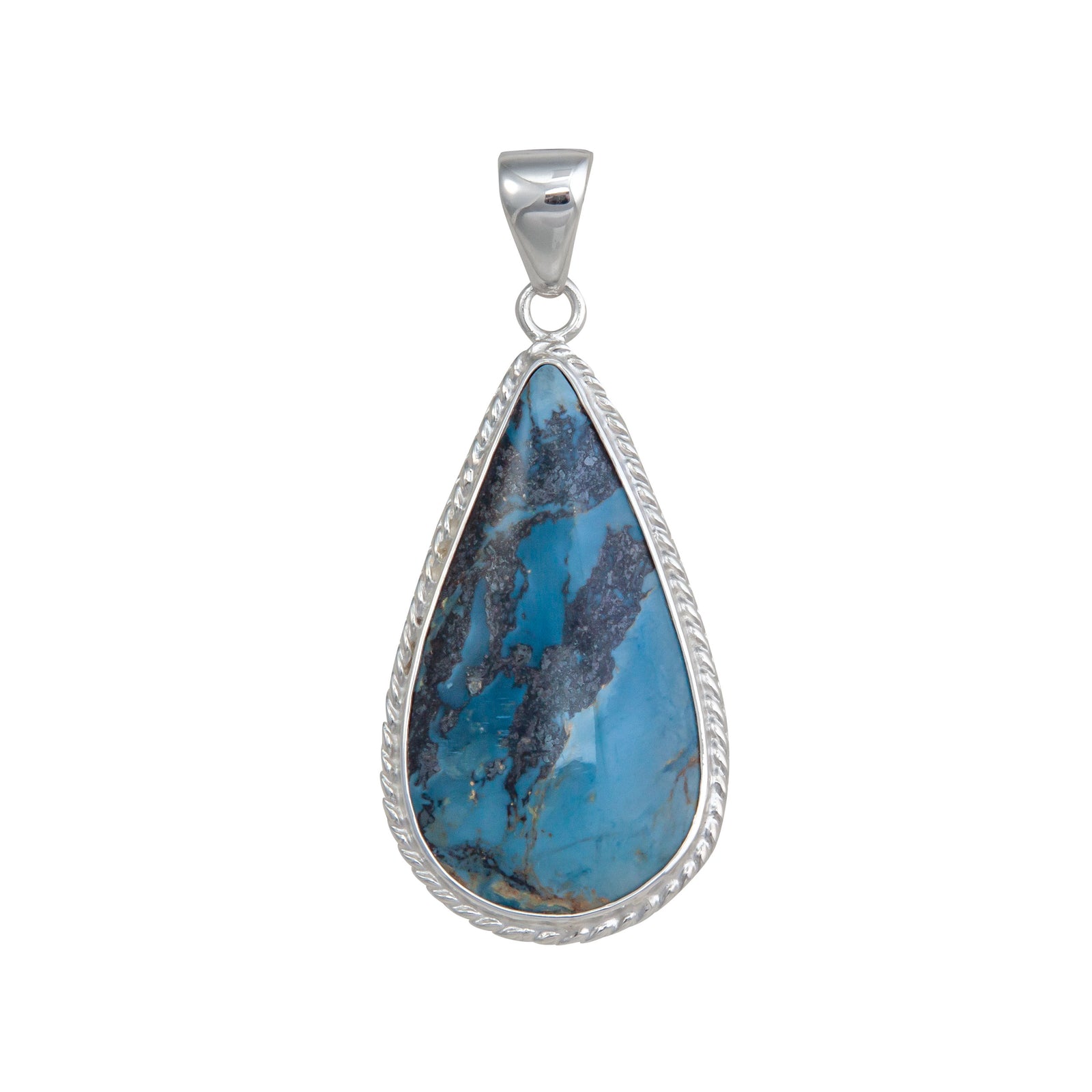 Sterling Silver Aztec Lapis Teardrop Rope Pendant | Charles Albert Jewelry