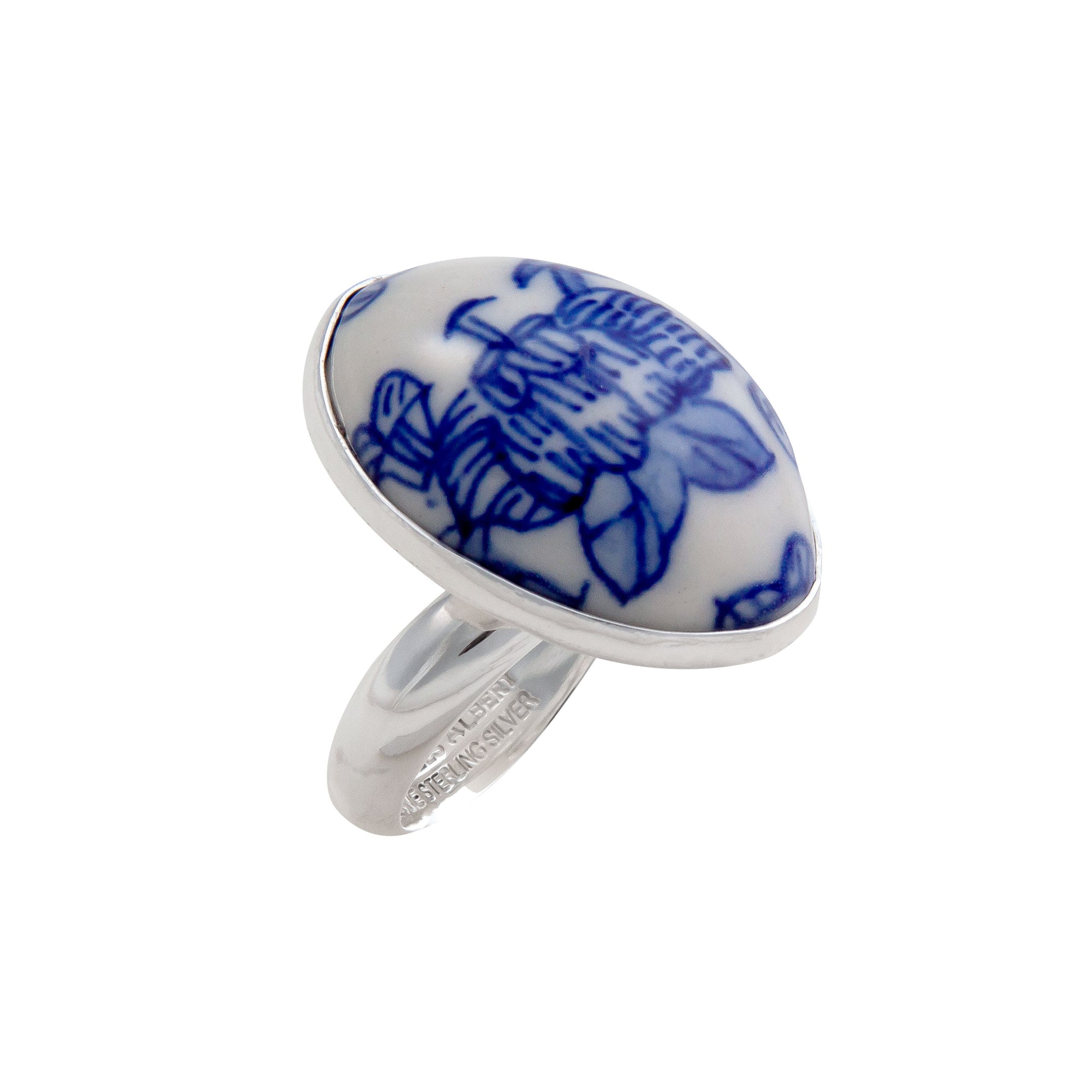 Sterling Silver Azure Blue Porcelain Adjustable Ring | Charles Albert Jewelry