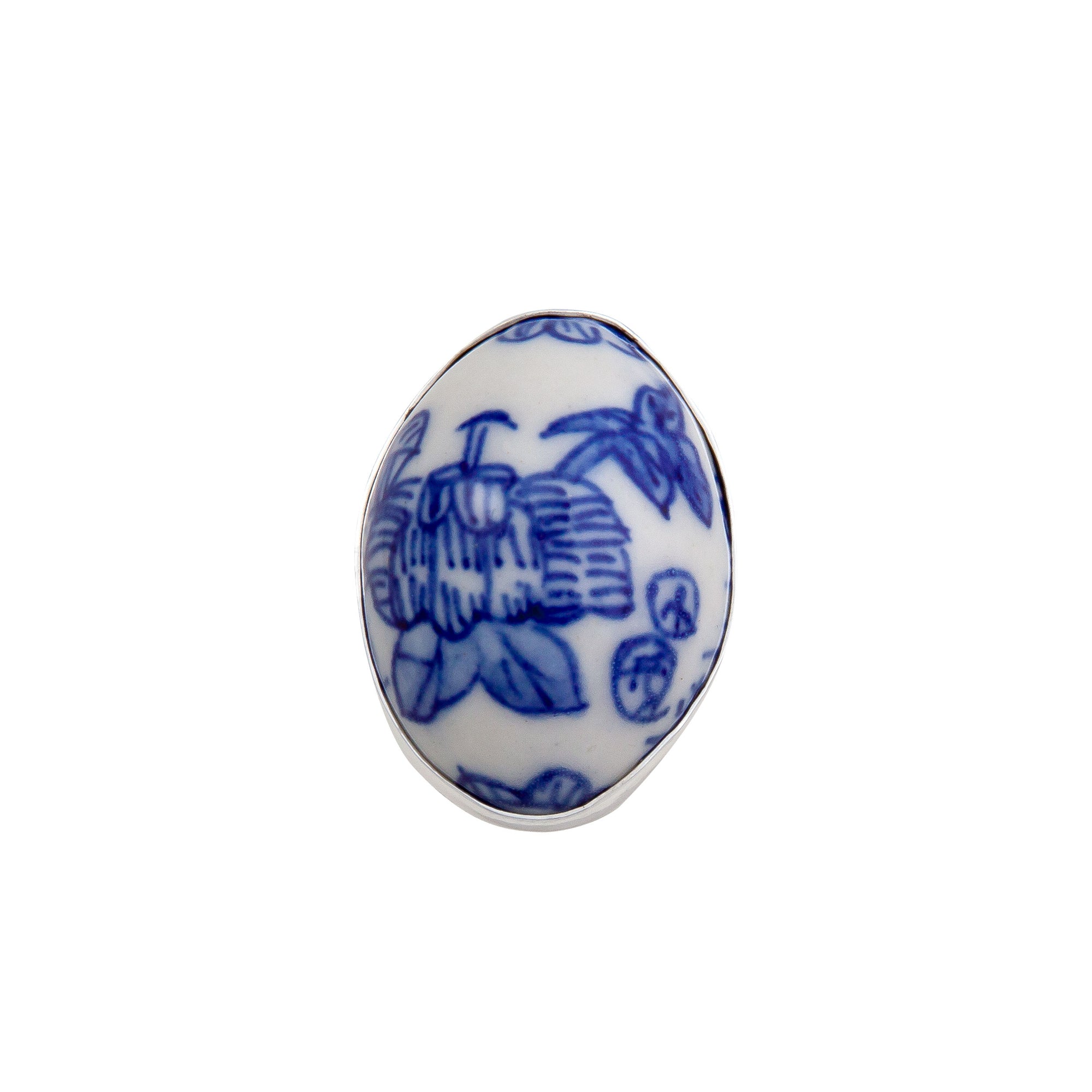 Sterling Silver Azure Blue Porcelain Adjustable Ring | Charles Albert Jewelry