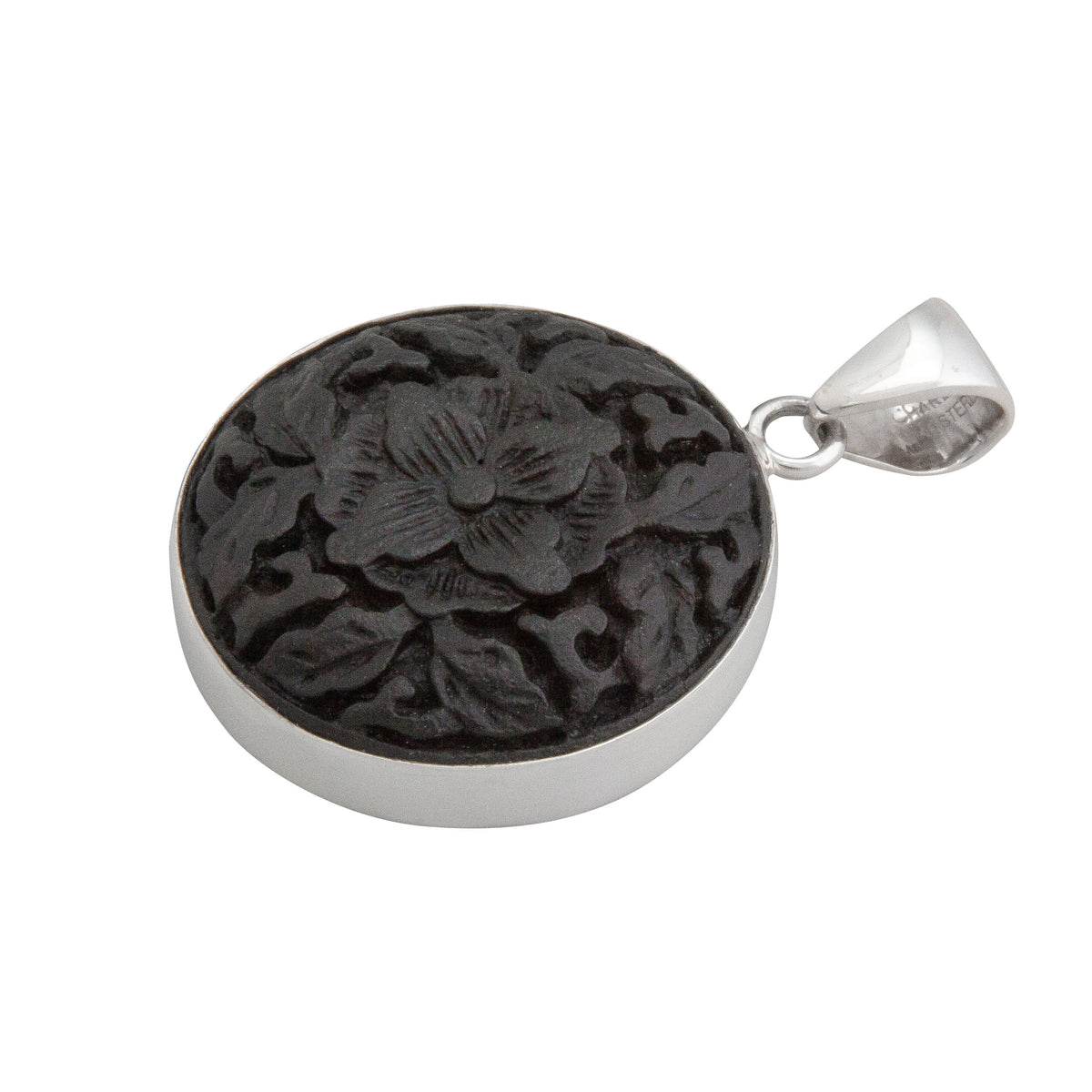 Sterling Silver Black Cinnabar Flower Pendant | Charles Albert Jewelry