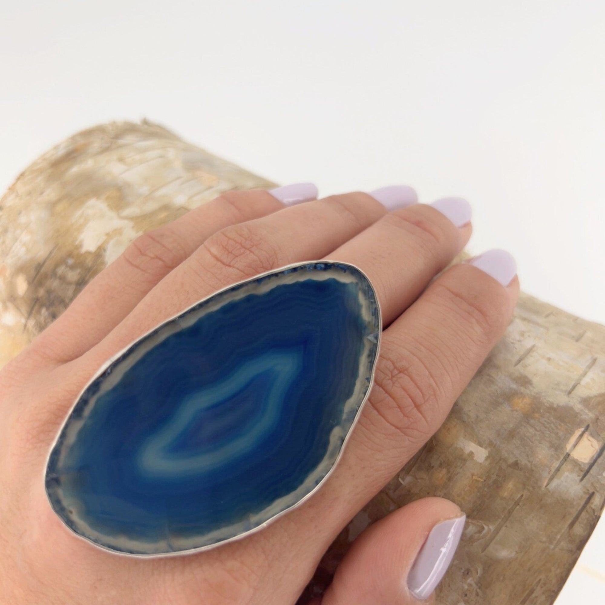 Sterling Silver Blue Agate Slice Adjustable Ring - Style #3 | Charles Albert Jewelry