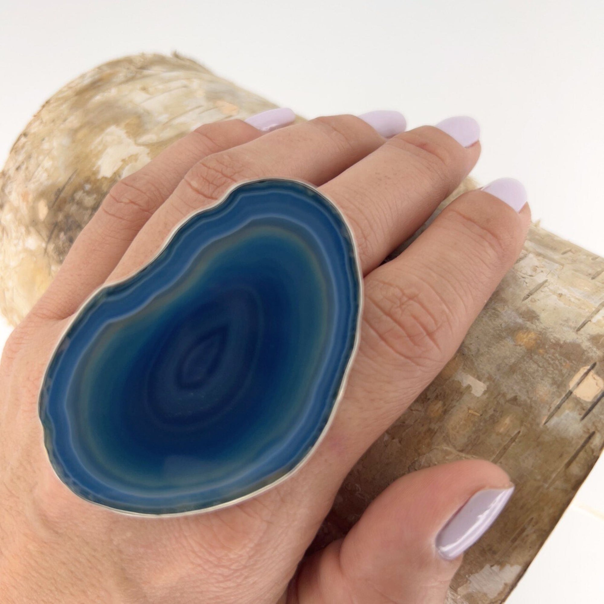 Sterling Silver Blue Agate Slice Adjustable Ring - Style #4 | Charles Albert Jewelry