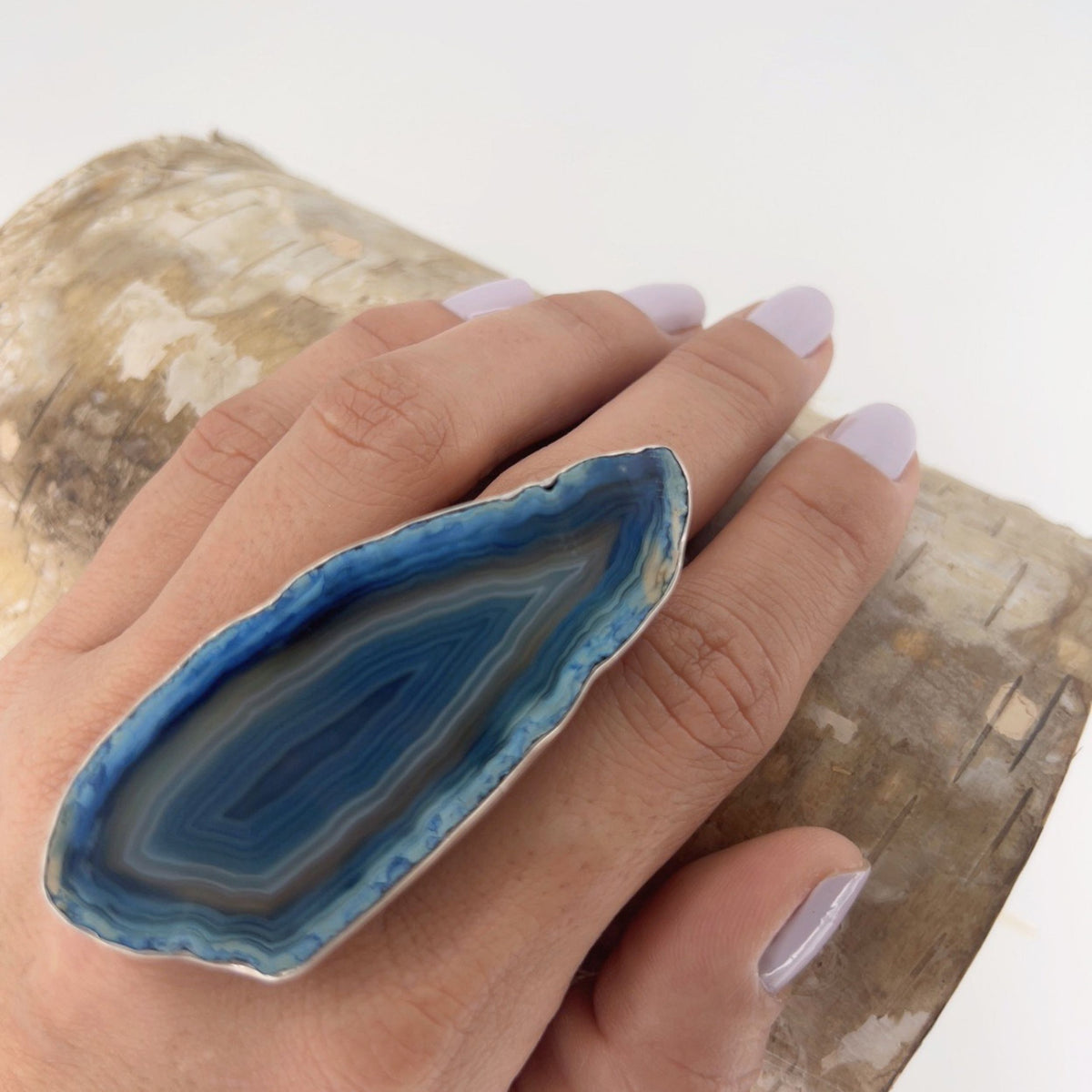Sterling Silver Blue Agate Slice Adjustable Ring - Style #6 | Charles Albert Jewelry