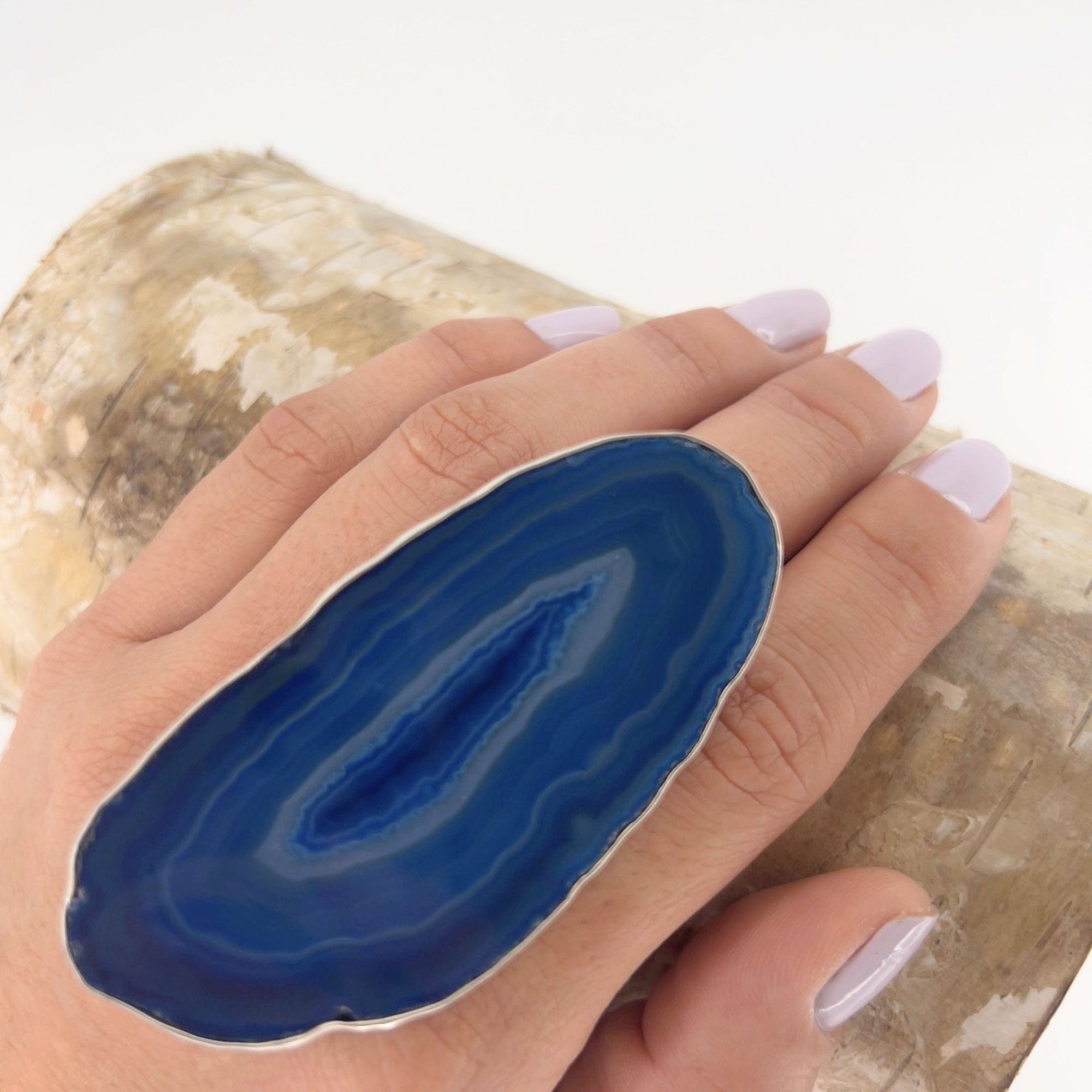 Sterling Silver Blue Agate Slice Adjustable Ring - Style #9 | Charles Albert Jewelry