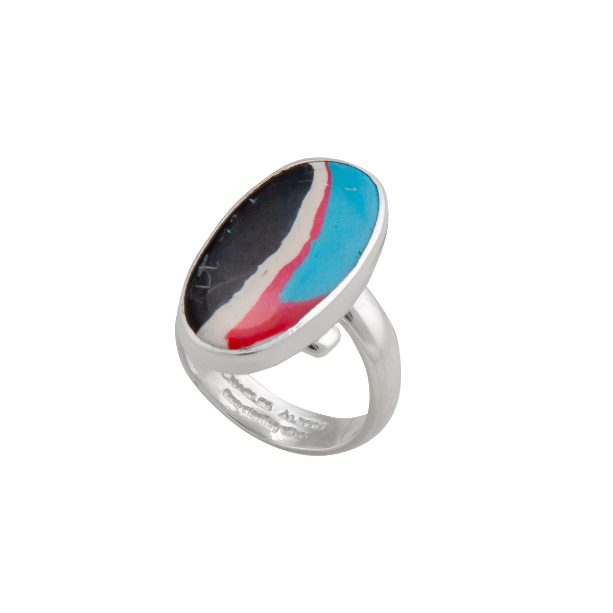 Sterling Silver Blue Fordite Oval Petite Adjustable Ring | Charles Albert Jewelry