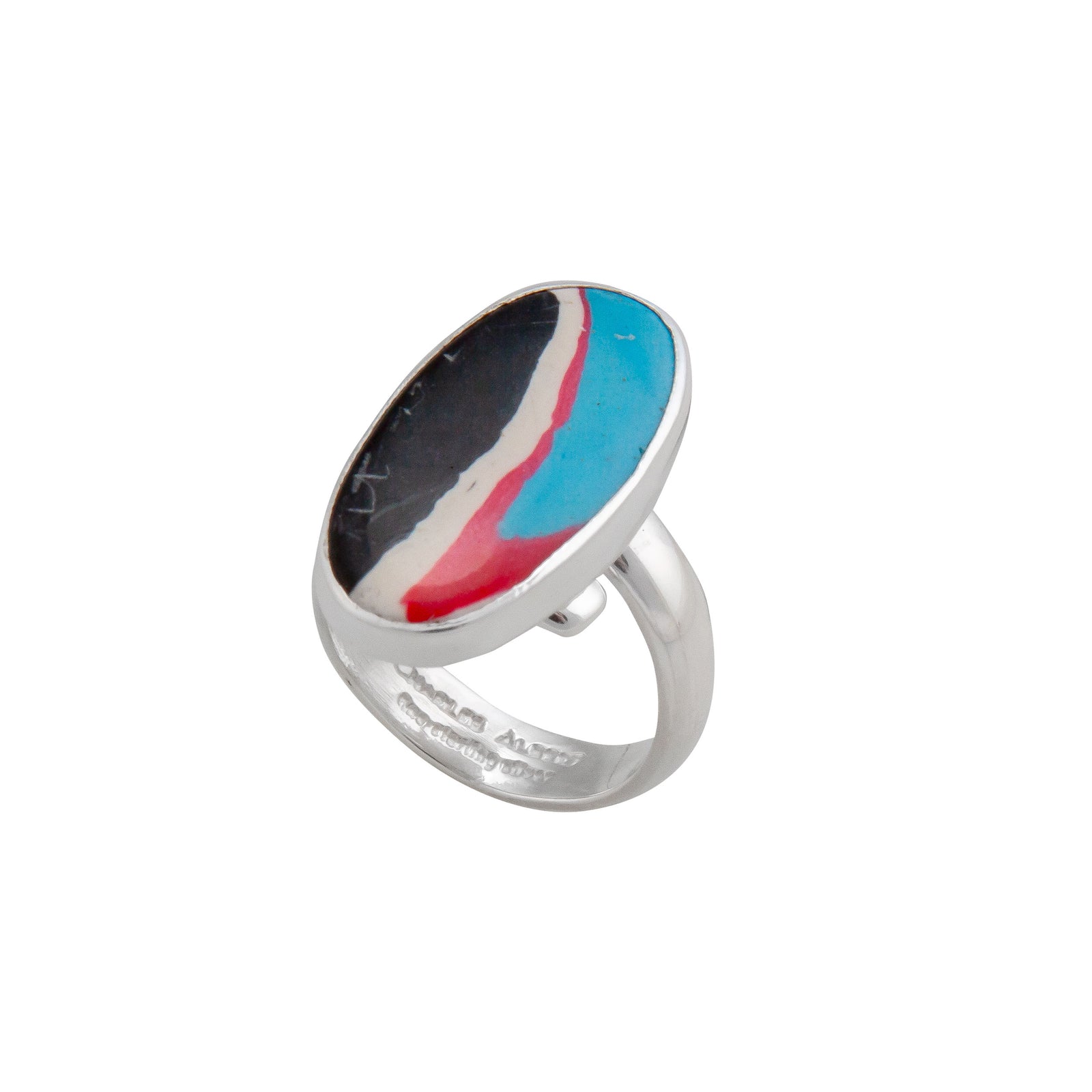 Sterling Silver Blue Fordite Oval Petite Adjustable Ring | Charles Albert Jewelry