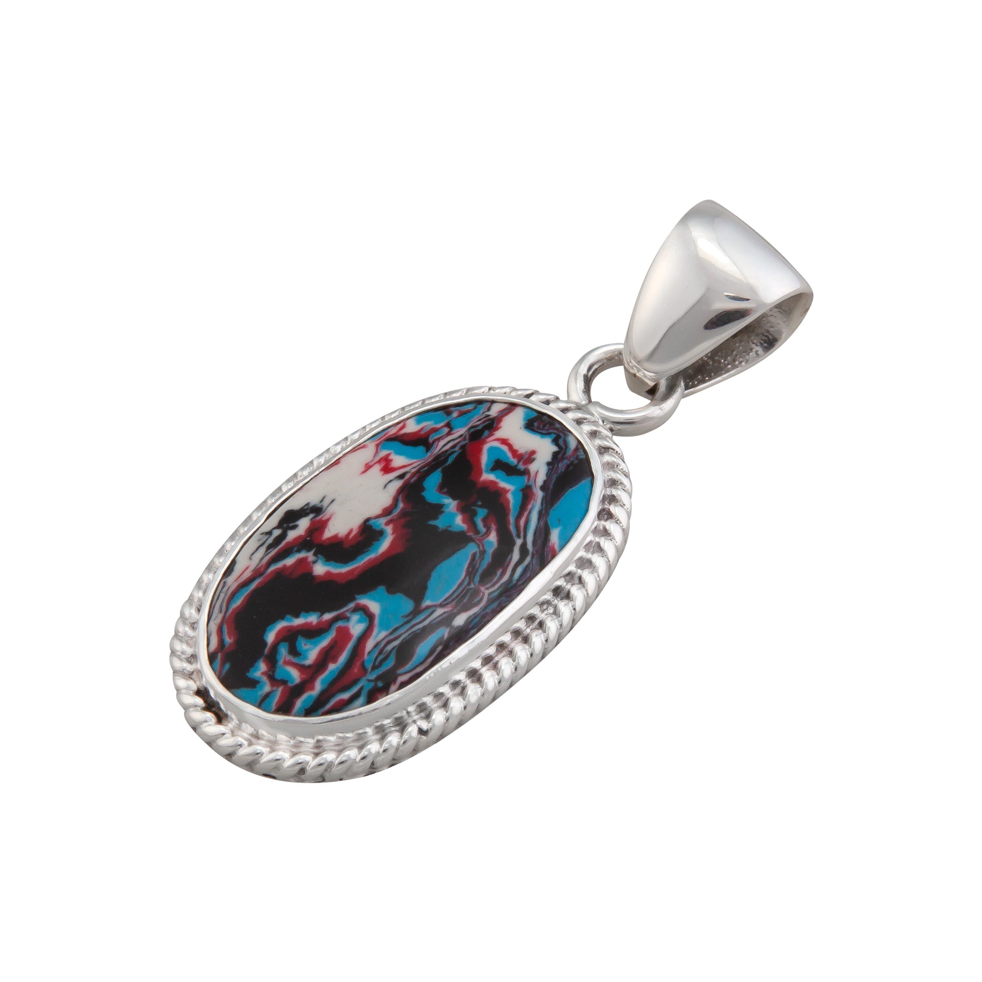 Sterling Silver Blue Fordite Oval Rope Pendant | Charles Albert Jewelry