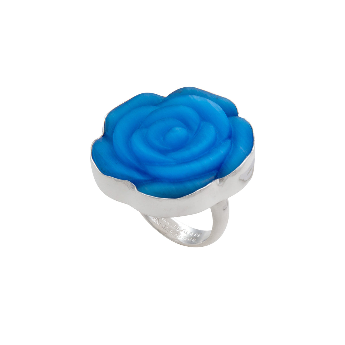 Sterling Silver Blue Rose Fiber Optic Adjustable Ring | Charles Albert Jewelry