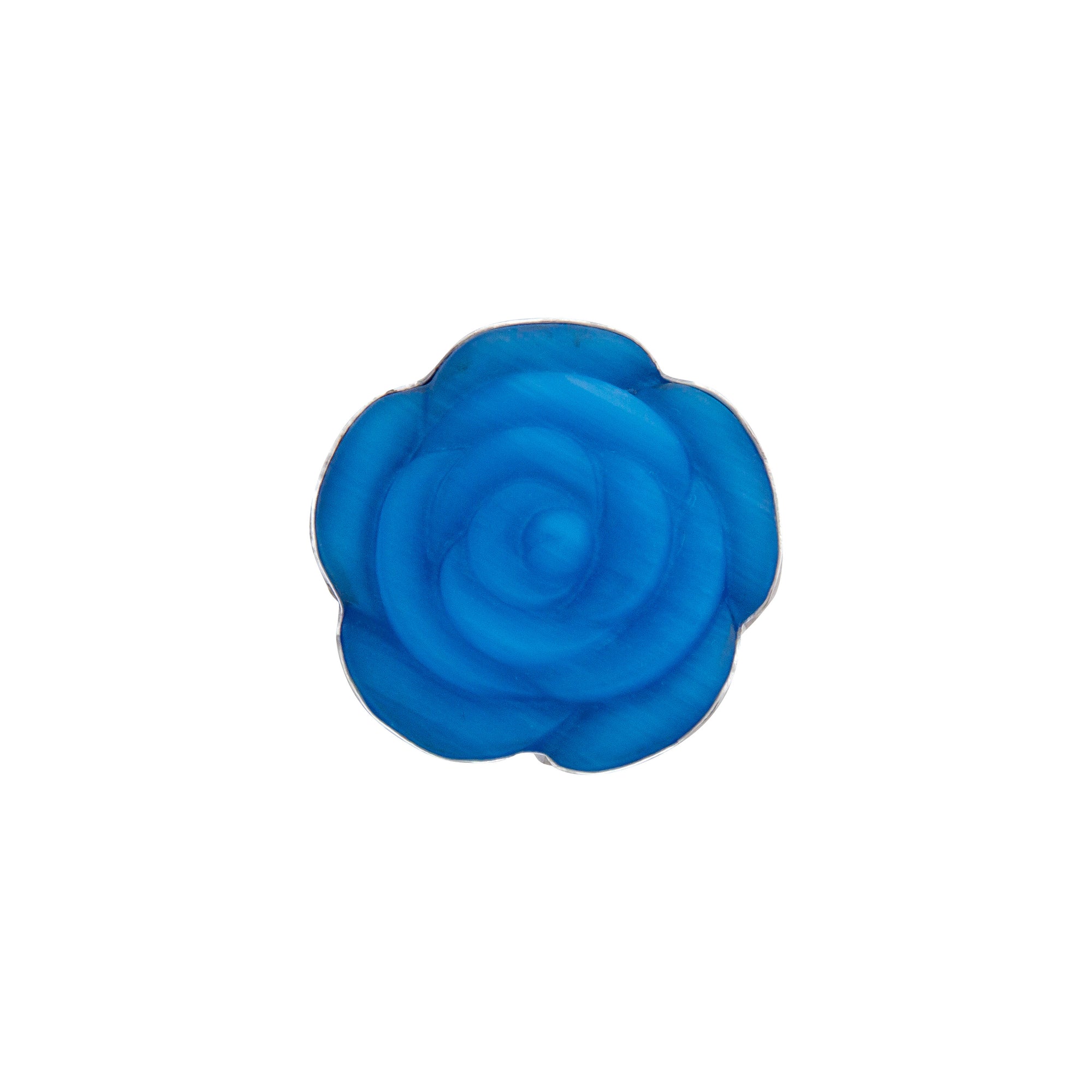 Sterling Silver Blue Rose Fiber Optic Adjustable Ring | Charles Albert Jewelry