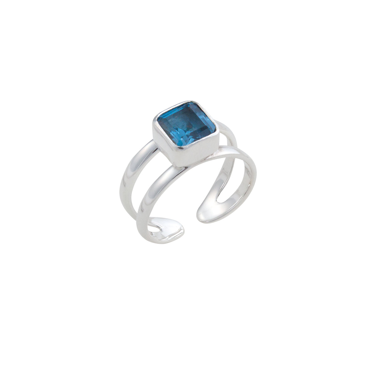 Sterling Silver Blue Zircon Adjustable Cuff Ring | Charles Albert Jewelry
