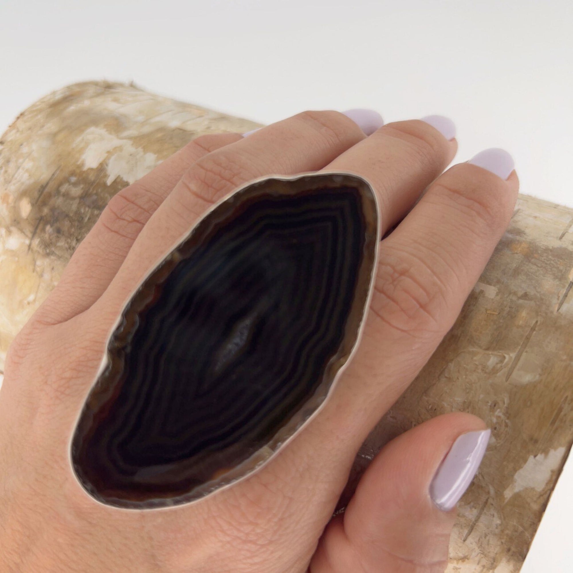 Sterling Silver Brown/Nude Agate Slice Adjustable Ring - Style #2 | Charles Albert Jewelry