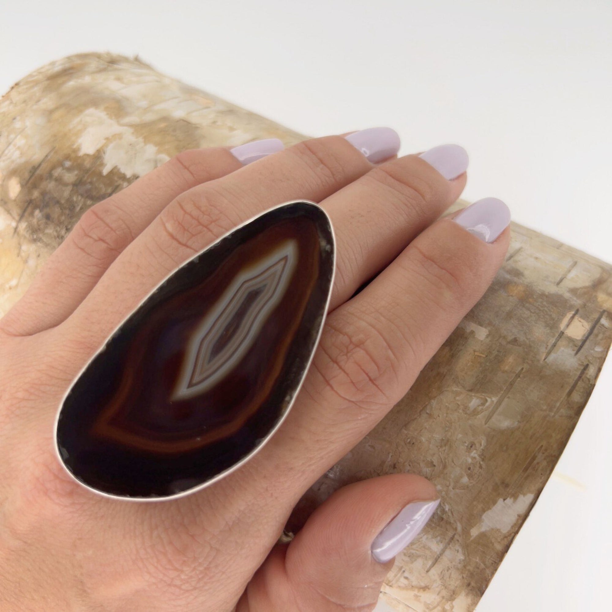 Sterling Silver Brown/Nude Agate Slice Adjustable Ring - Style #4 | Charles Albert Jewelry