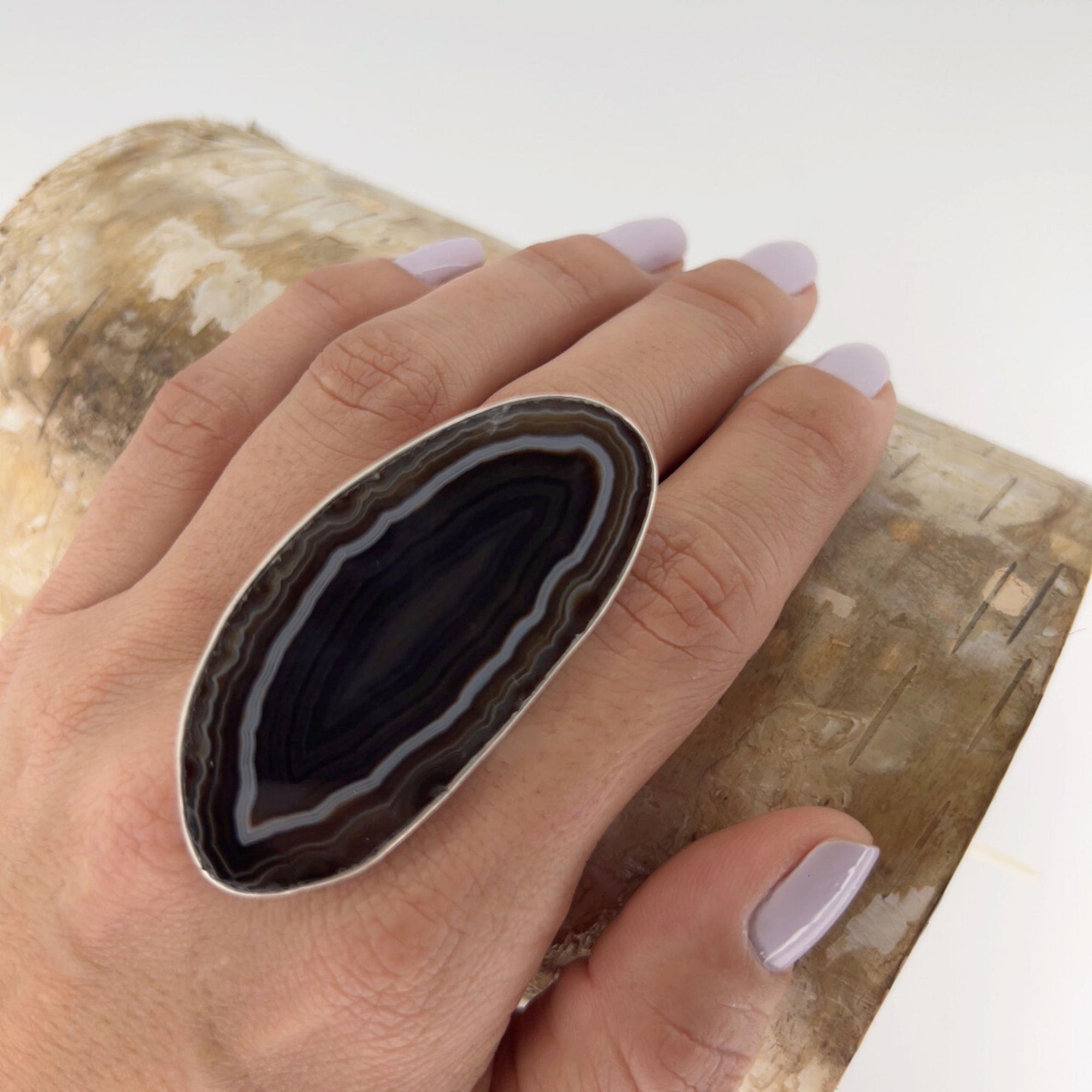 Sterling Silver Brown/Nude Agate Slice Adjustable Ring - Style #5 | Charles Albert Jewelry