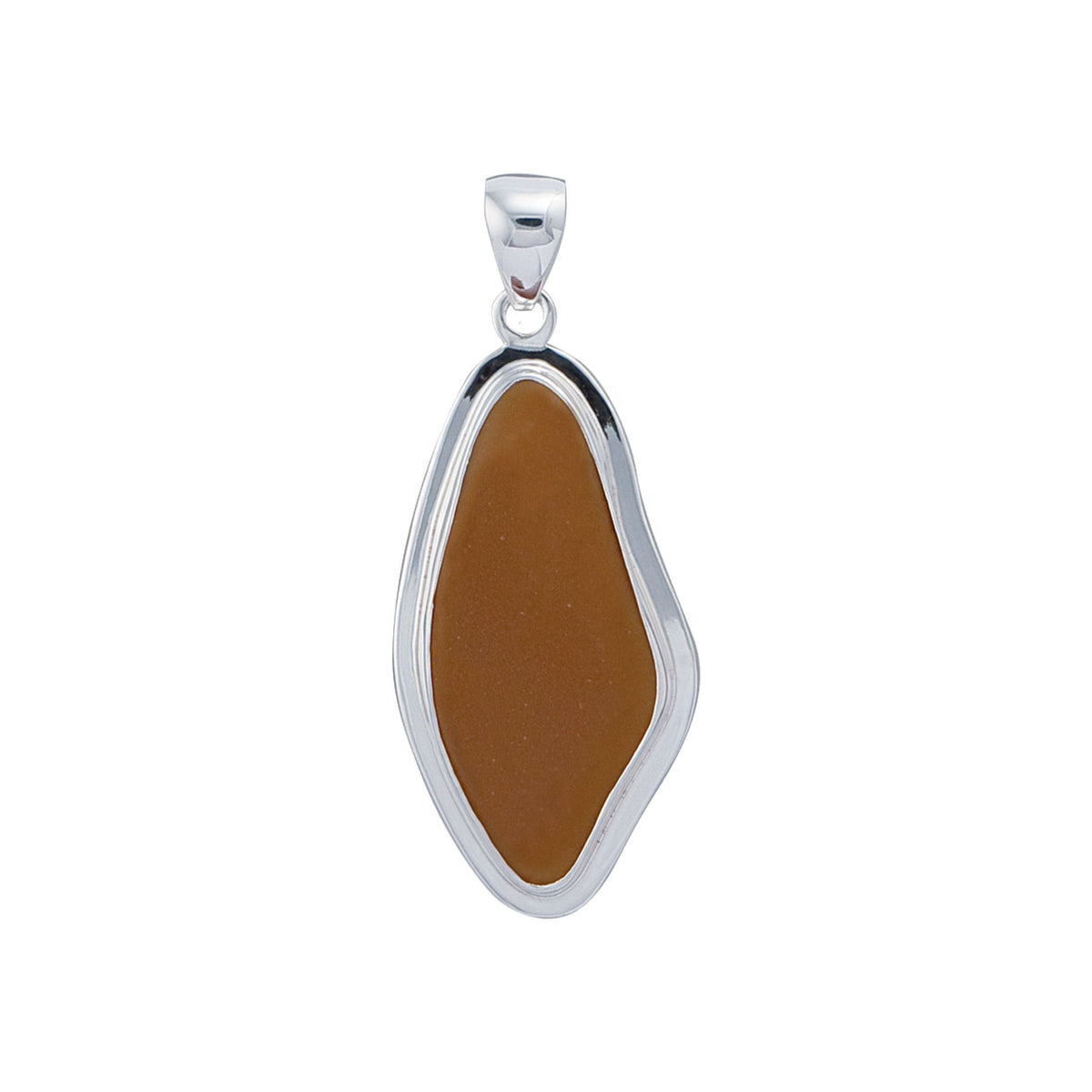 Sterling Silver Brown Recycled Glass Pendant with Detailed Edge | Charles Albert Jewelry