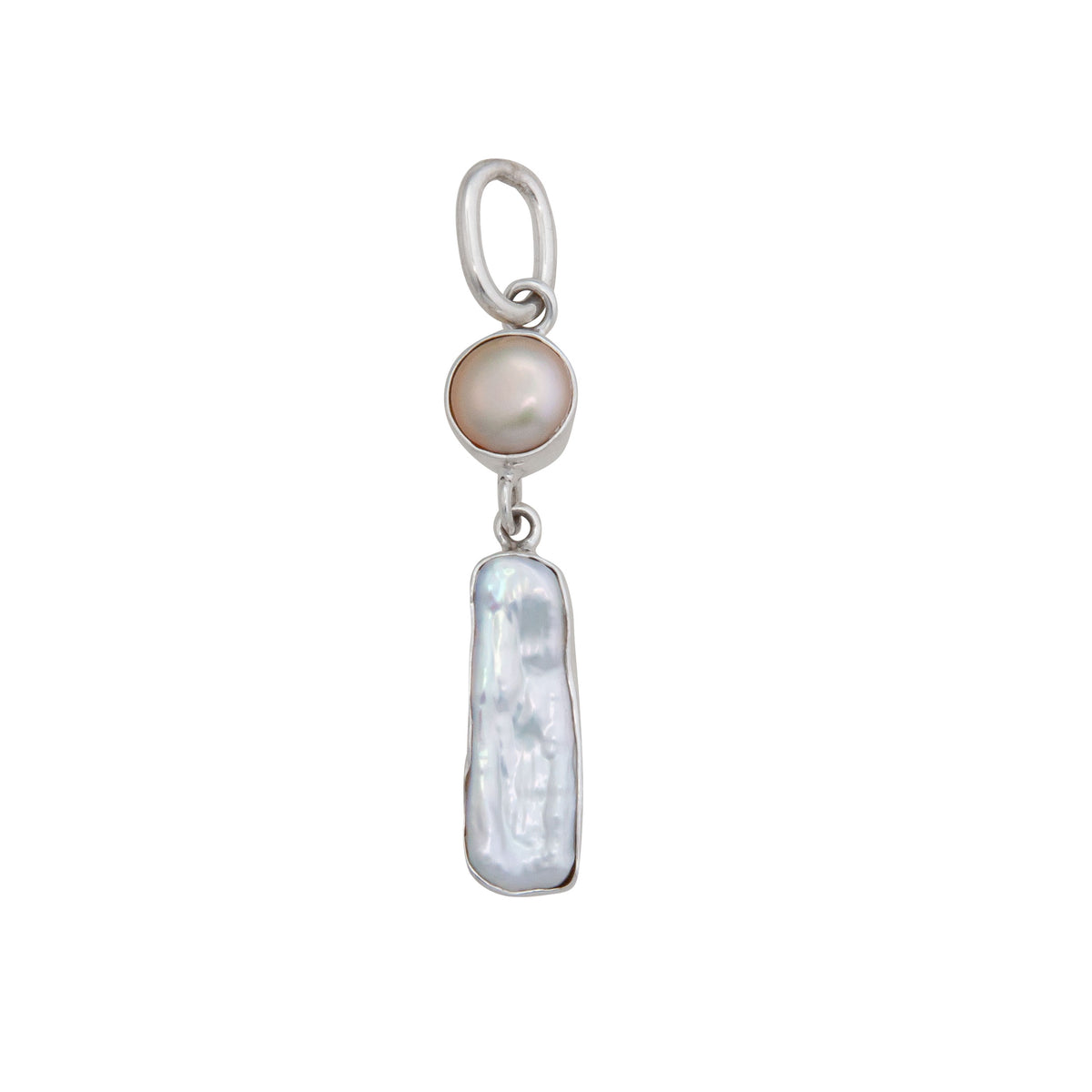 Sterling Silver Champagne Pearl and Biwa Charm Pendant | Charles Albert Jewelry