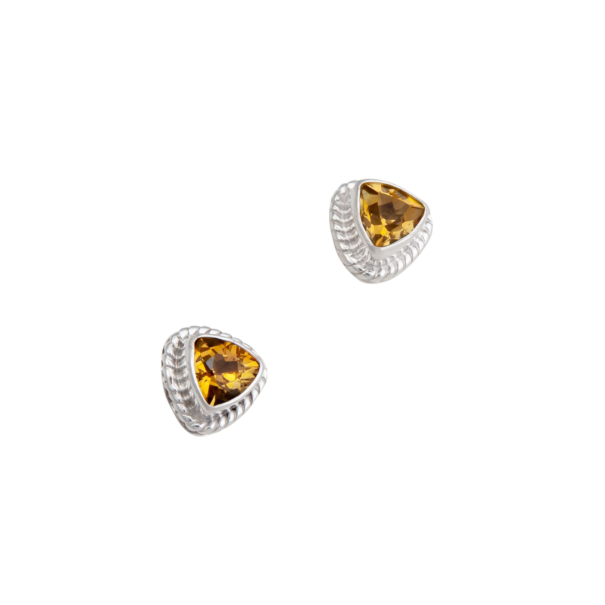 Sterling Silver Citrine Trillion Rope Post Earrings | Charles Albert Jewelry