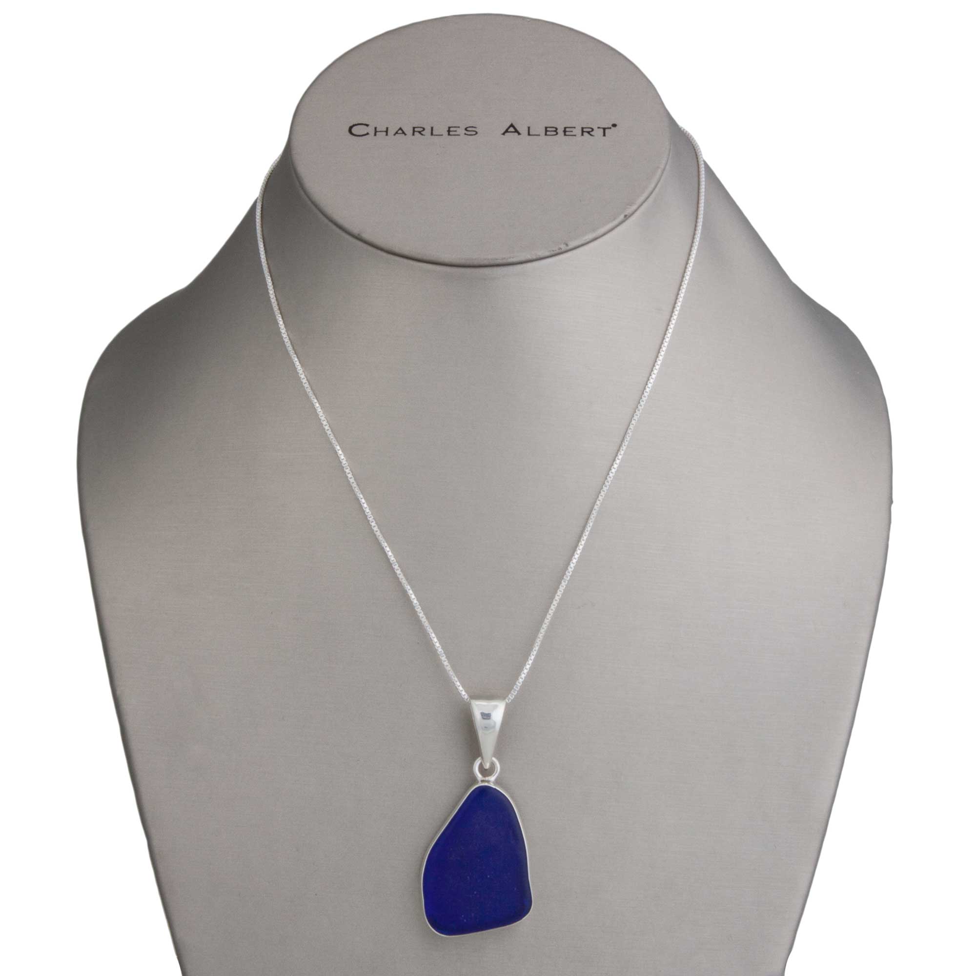 Sterling Silver Cobalt Blue Recycled Glass Pendant | Charles Albert Jewelry