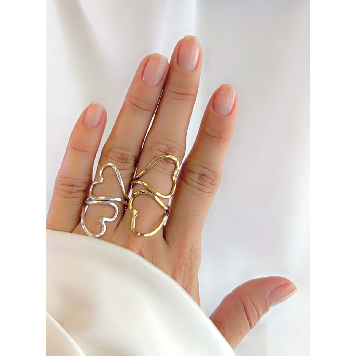 Sterling Silver Double Heart Hammered Adjustable Ring | Charles Albert Jewelry