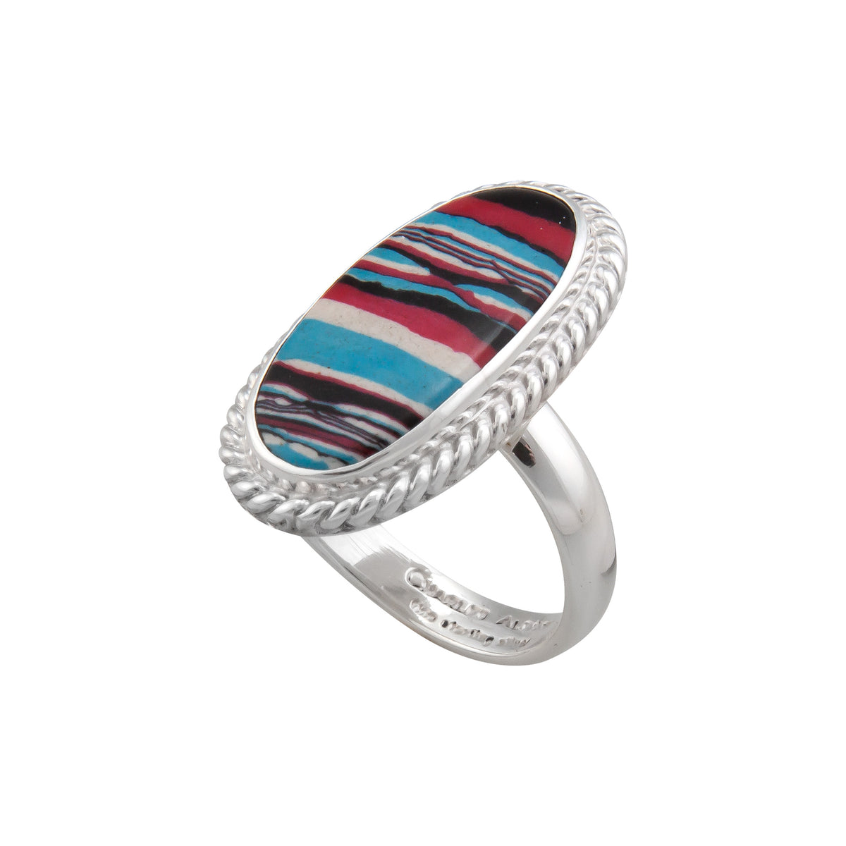 Sterling Silver Fordite Oval Rope Adjustable Ring | Charles Albert Jewelry