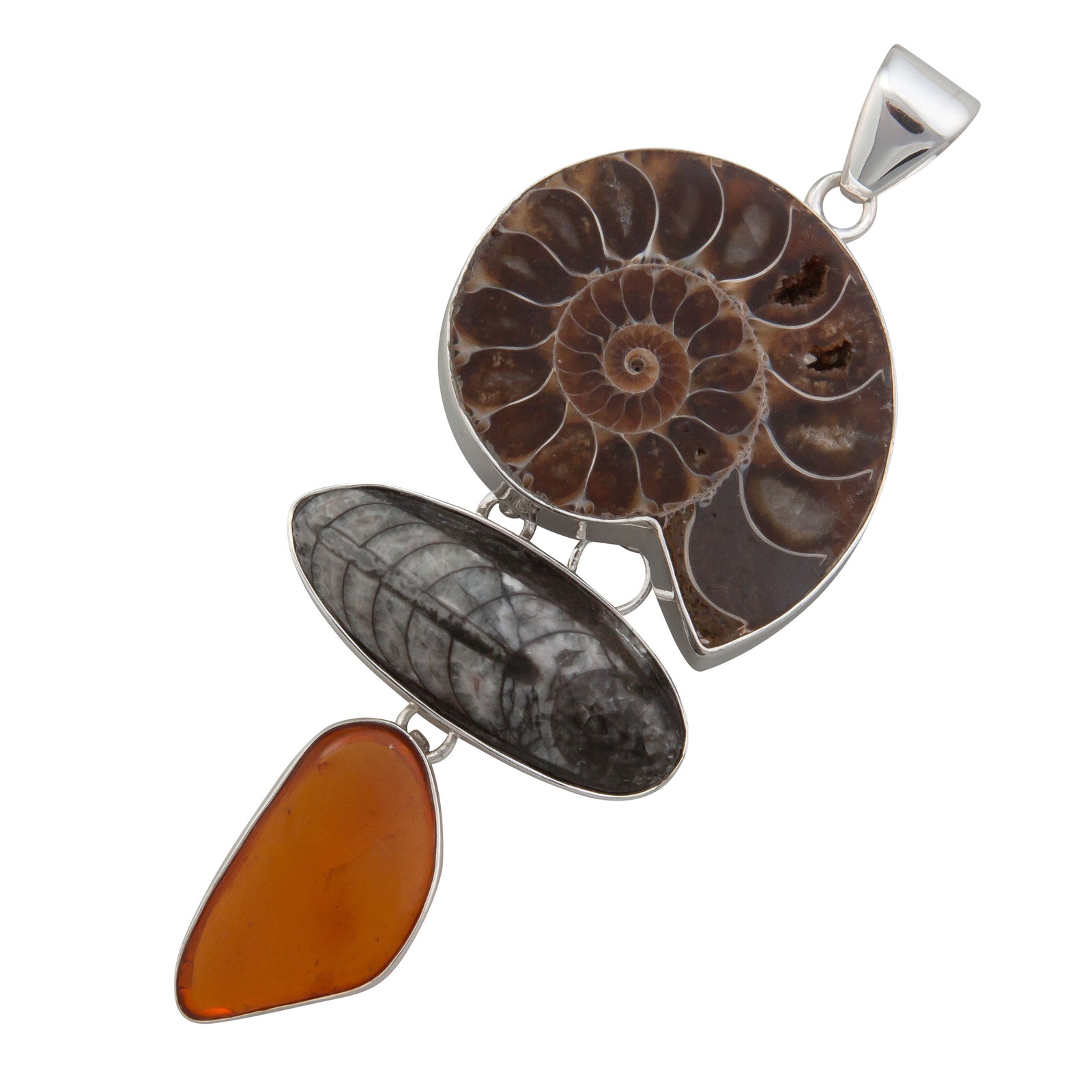 Sterling Silver Fossil Triple Pendant | Charles Albert Jewelry