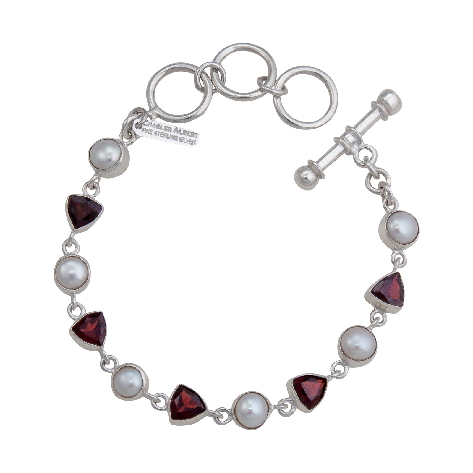 Sterling Silver Garnet and Pearl Bracelet | Charles Albert Jewelry