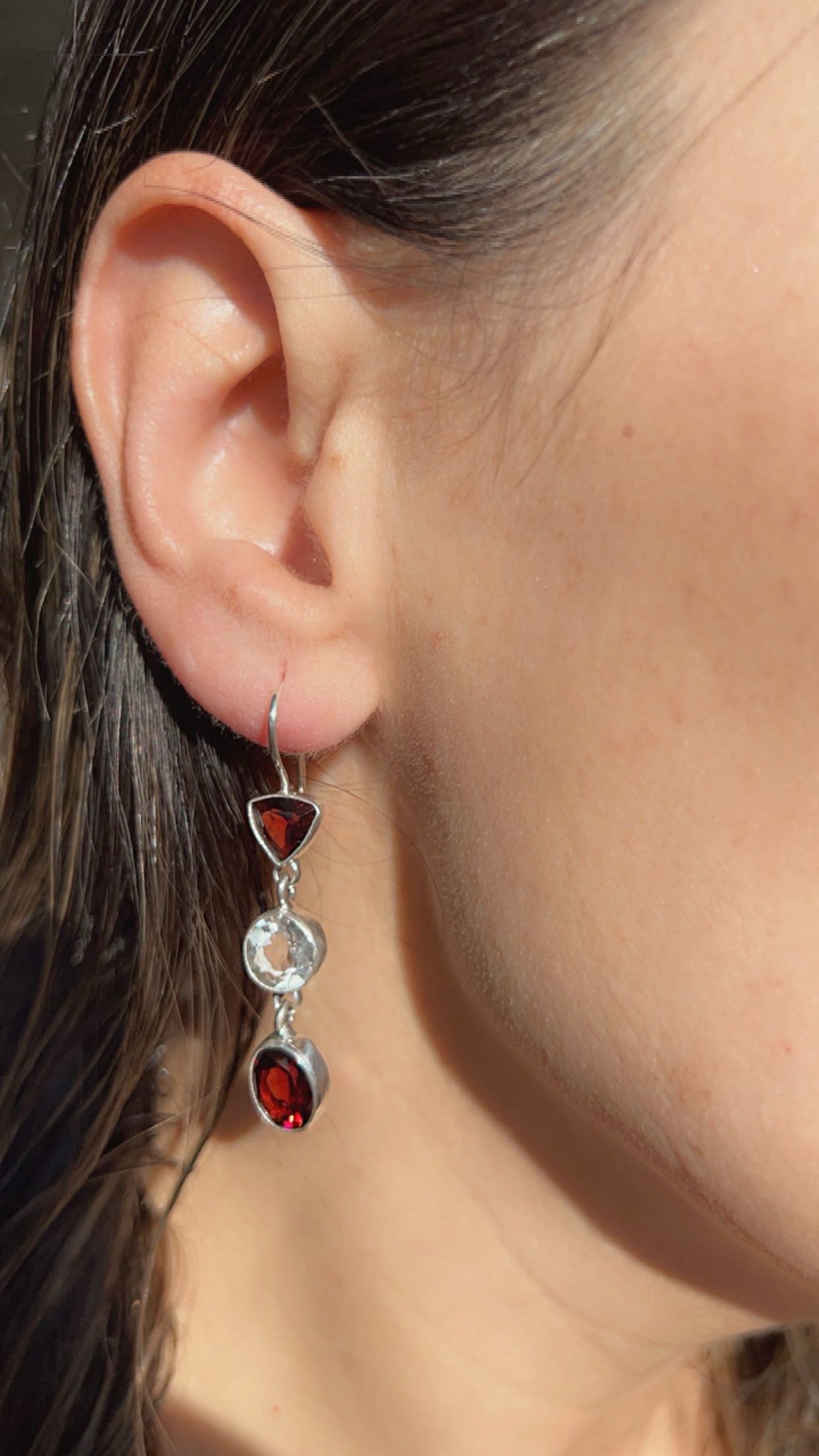 Sterling Silver Garnet and Quartz Drop Earrings | Charles Albert Jewelry