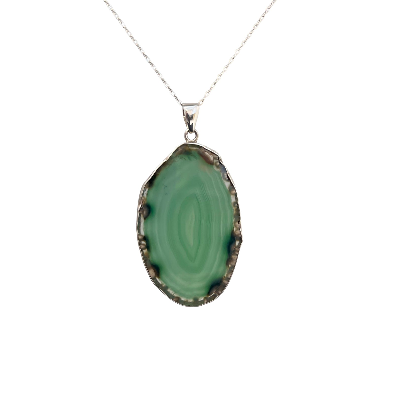 Sterling Silver Green Agate Slice Pendant - Style #2 | Charles Albert Jewelry