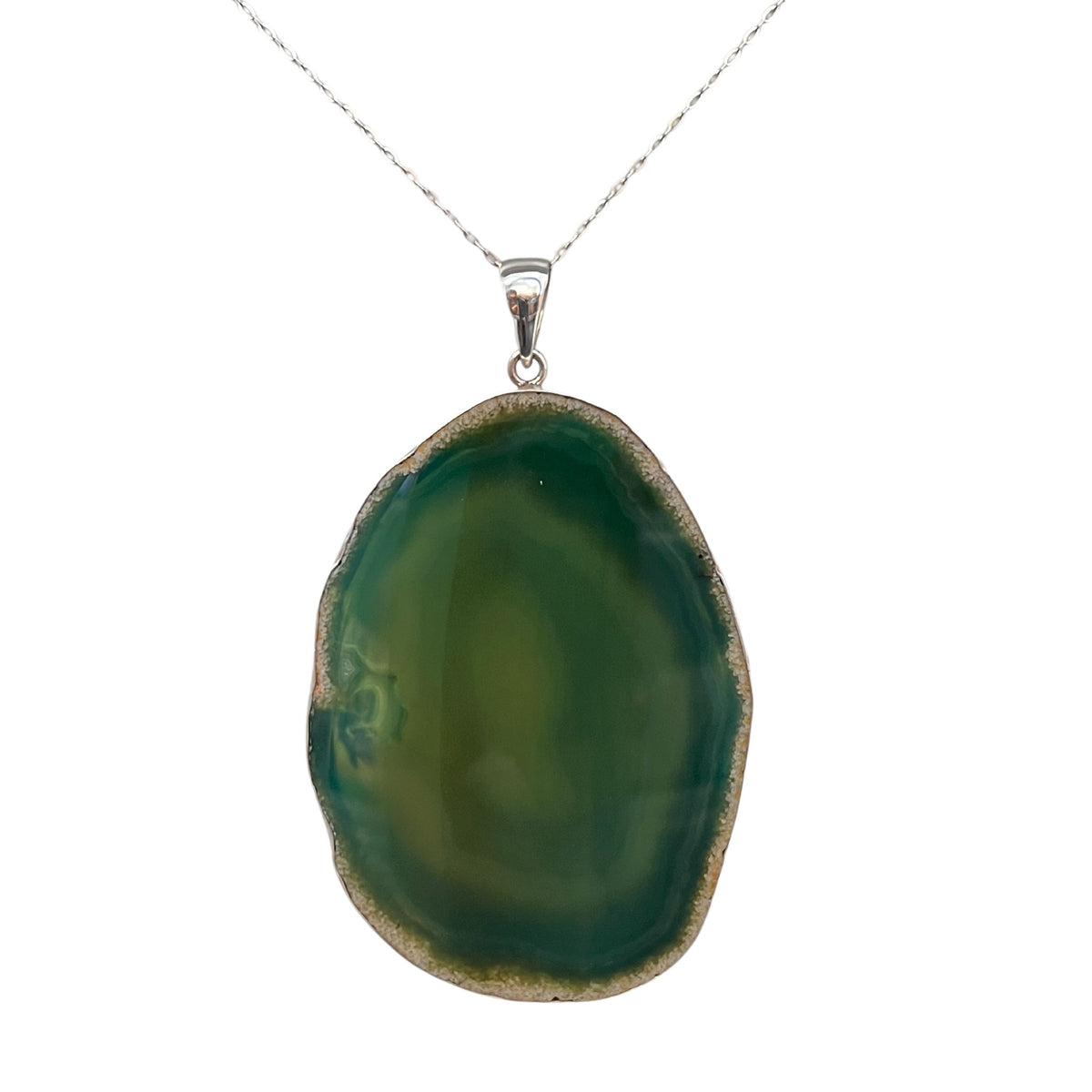 Sterling Silver Green Agate Slice XL Pendant - Style #3 | Charles Albert Jewelry