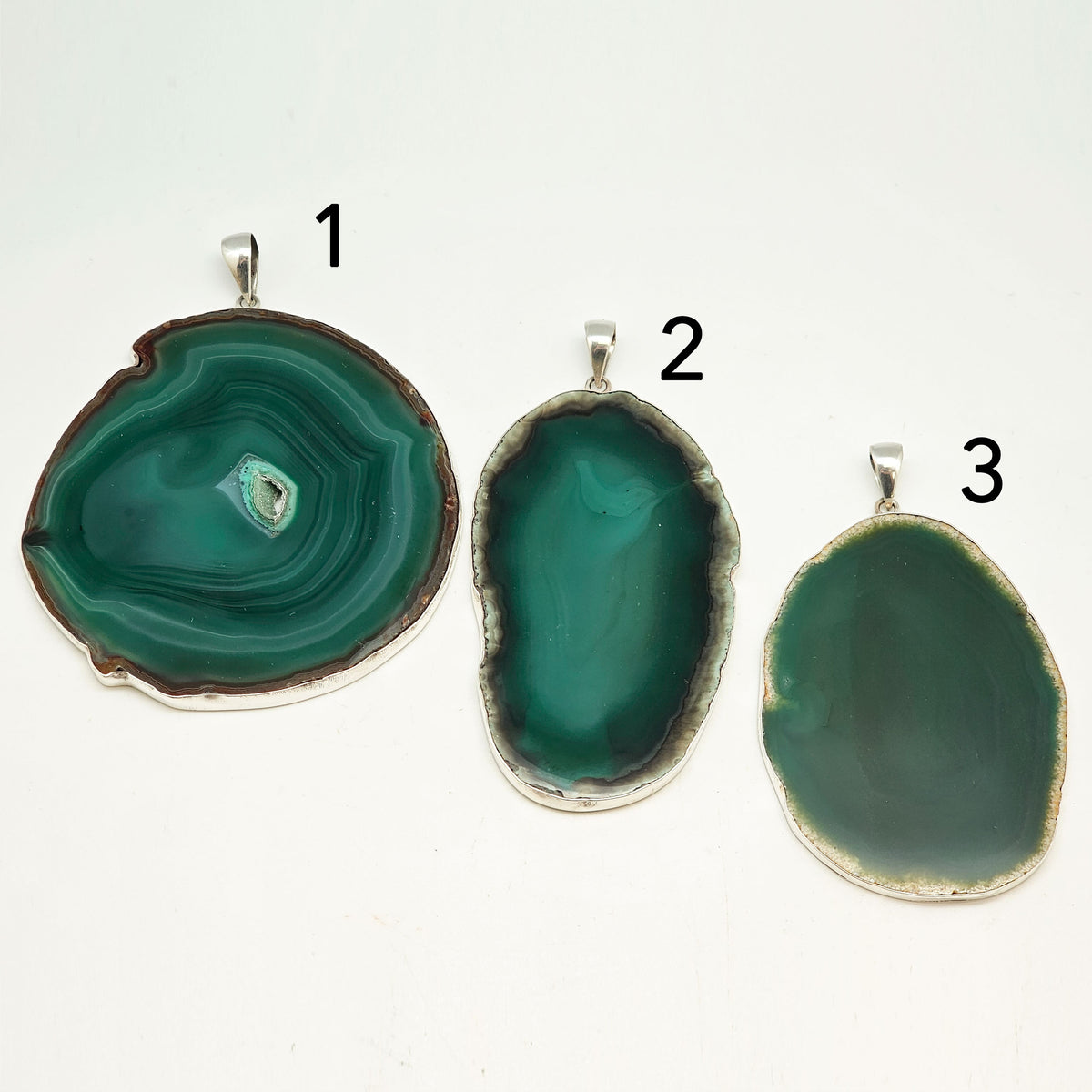 Sterling Silver Green Agate Slice XL Pendant | Charles Albert Jewelry