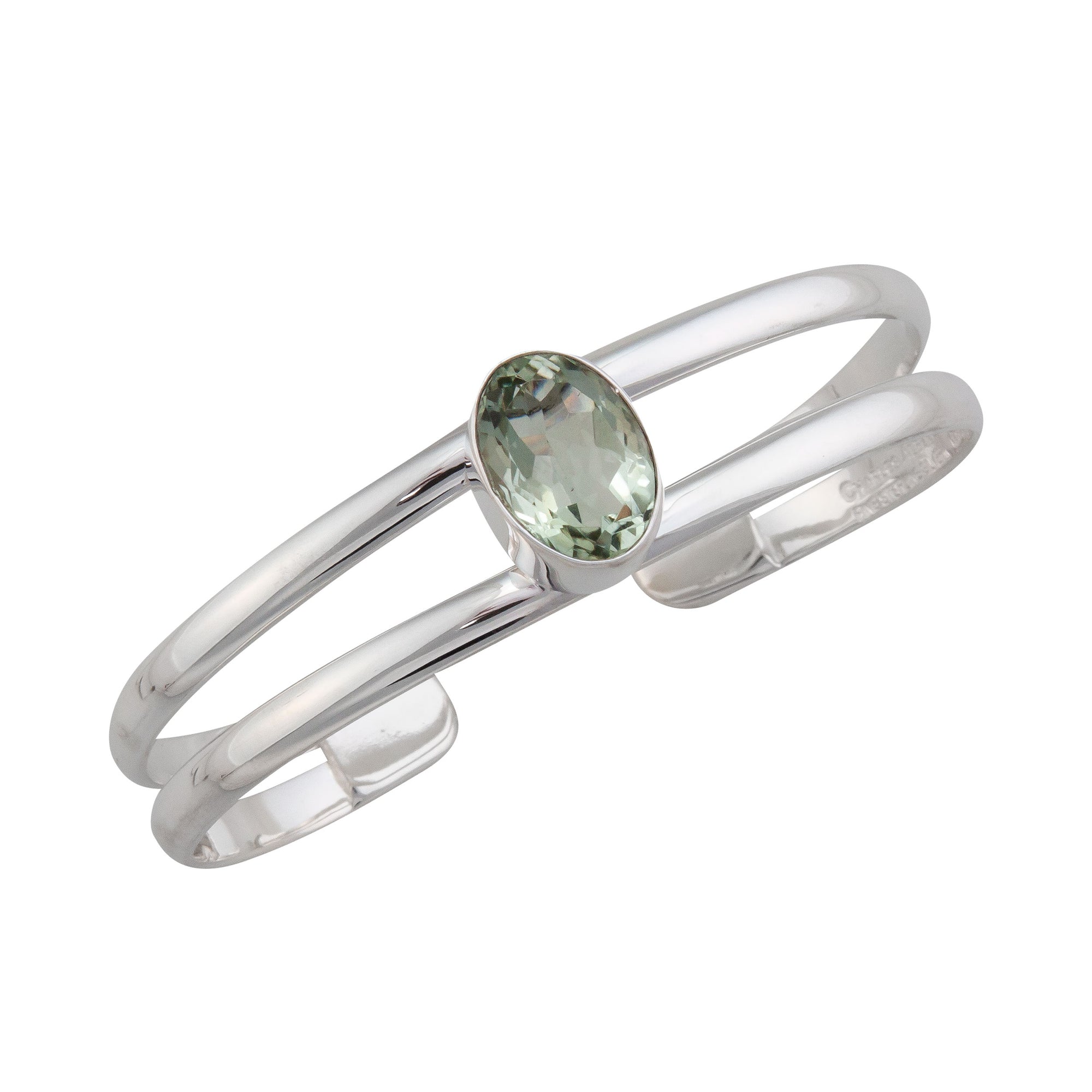 Sterling Silver Green Amethyst Double Band Cuff | Charles Albert Jewelry