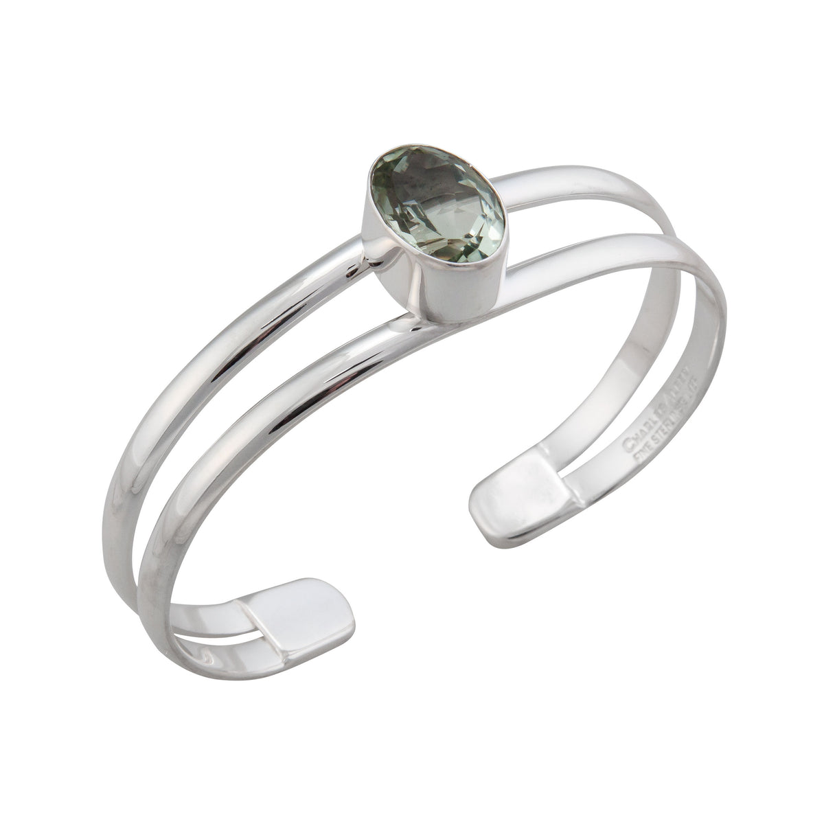 Sterling Silver Green Amethyst Double Band Cuff | Charles Albert Jewelry
