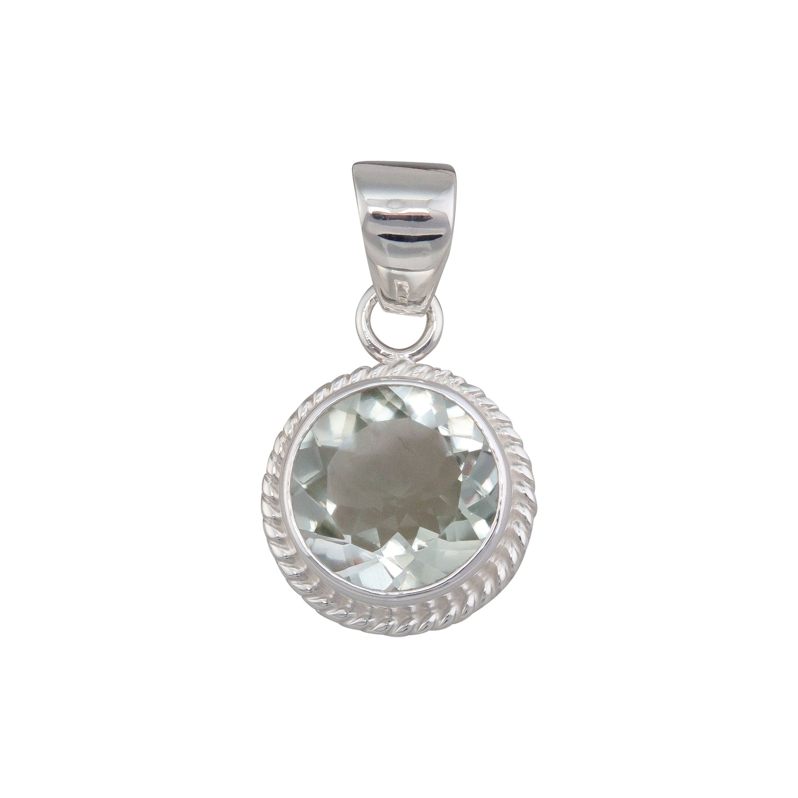 Sterling Silver Green Amethyst Round Rope Pendant | Charles Albert Jewelry