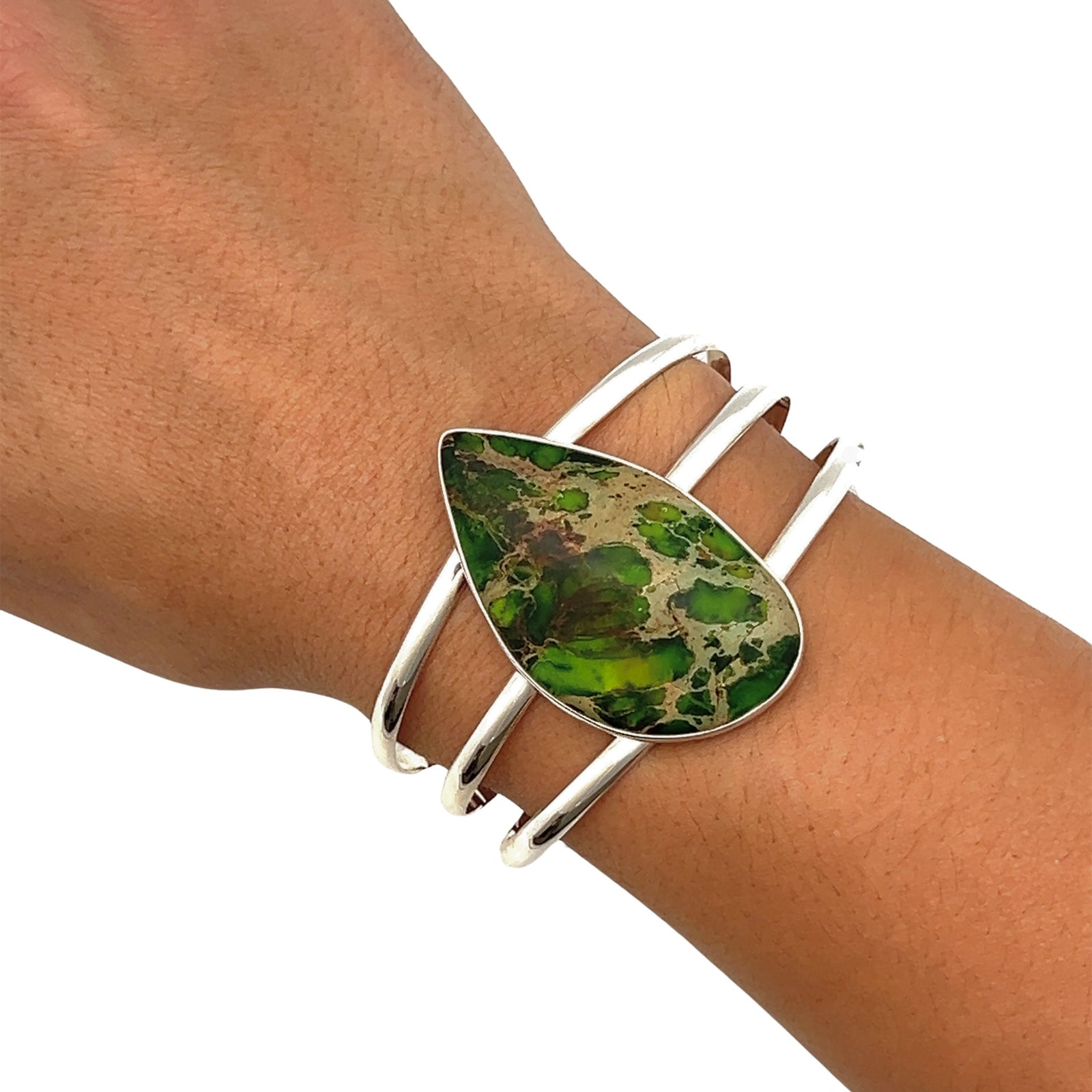 Sterling Silver Green Color-Enhanced Jasper Multi Band Cuff - Style #15 | Charles Albert Jewelry