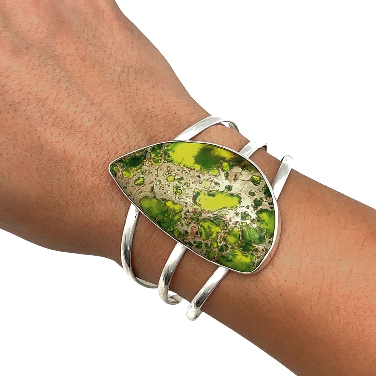 Sterling Silver Green Color-Enhanced Jasper Multi Band Cuff - Style #1 | Charles Albert Jewelry