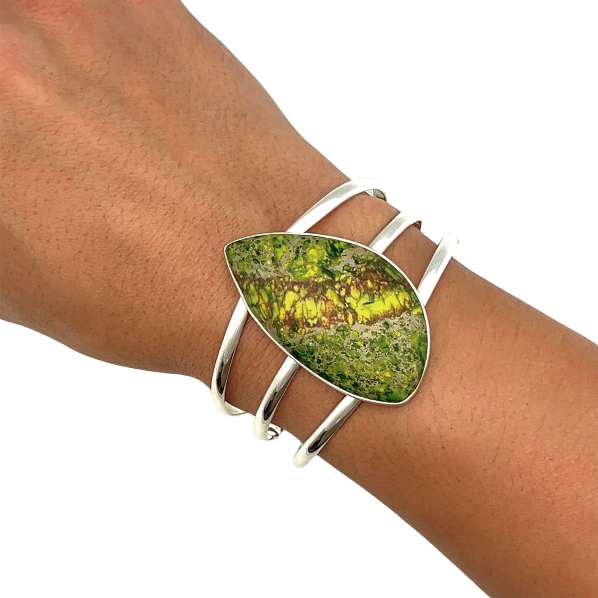 Sterling Silver Green Color-Enhanced Jasper Multi Band Cuff - Style #7 | Charles Albert Jewelry