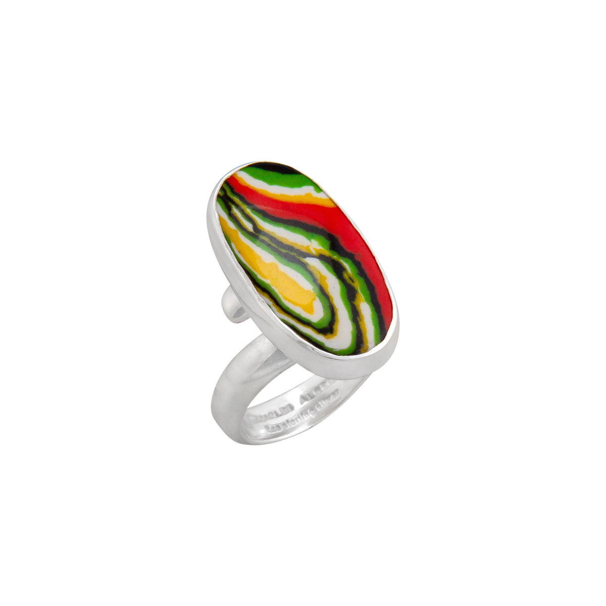 Sterling Silver Green Fordite Oval Adjustable Ring | Charles Albert Jewelry