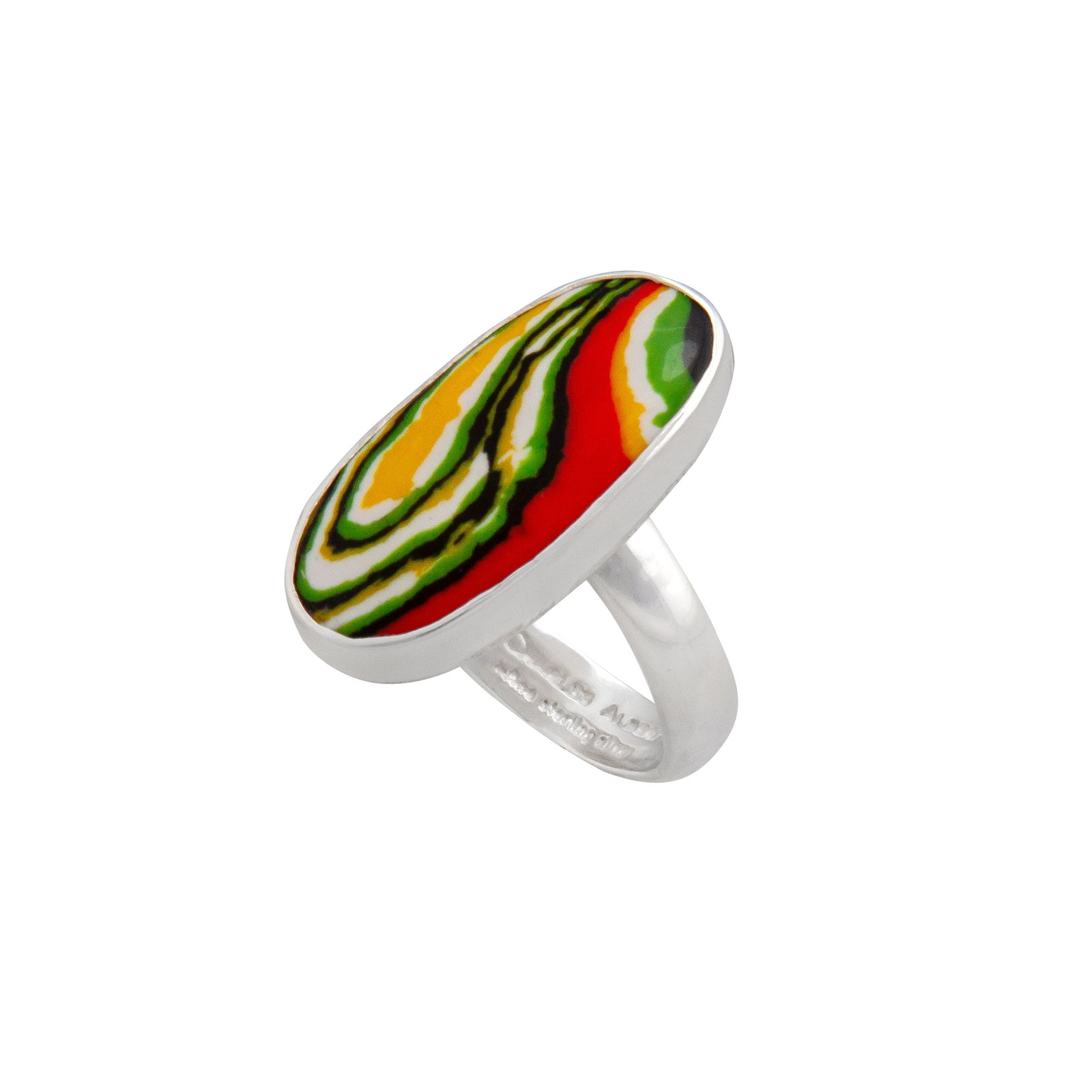 Sterling Silver Green Fordite Oval Adjustable Ring | Charles Albert Jewelry