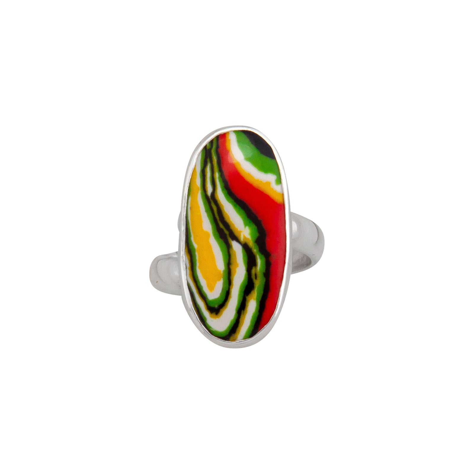 Sterling Silver Green Fordite Oval Adjustable Ring | Charles Albert Jewelry