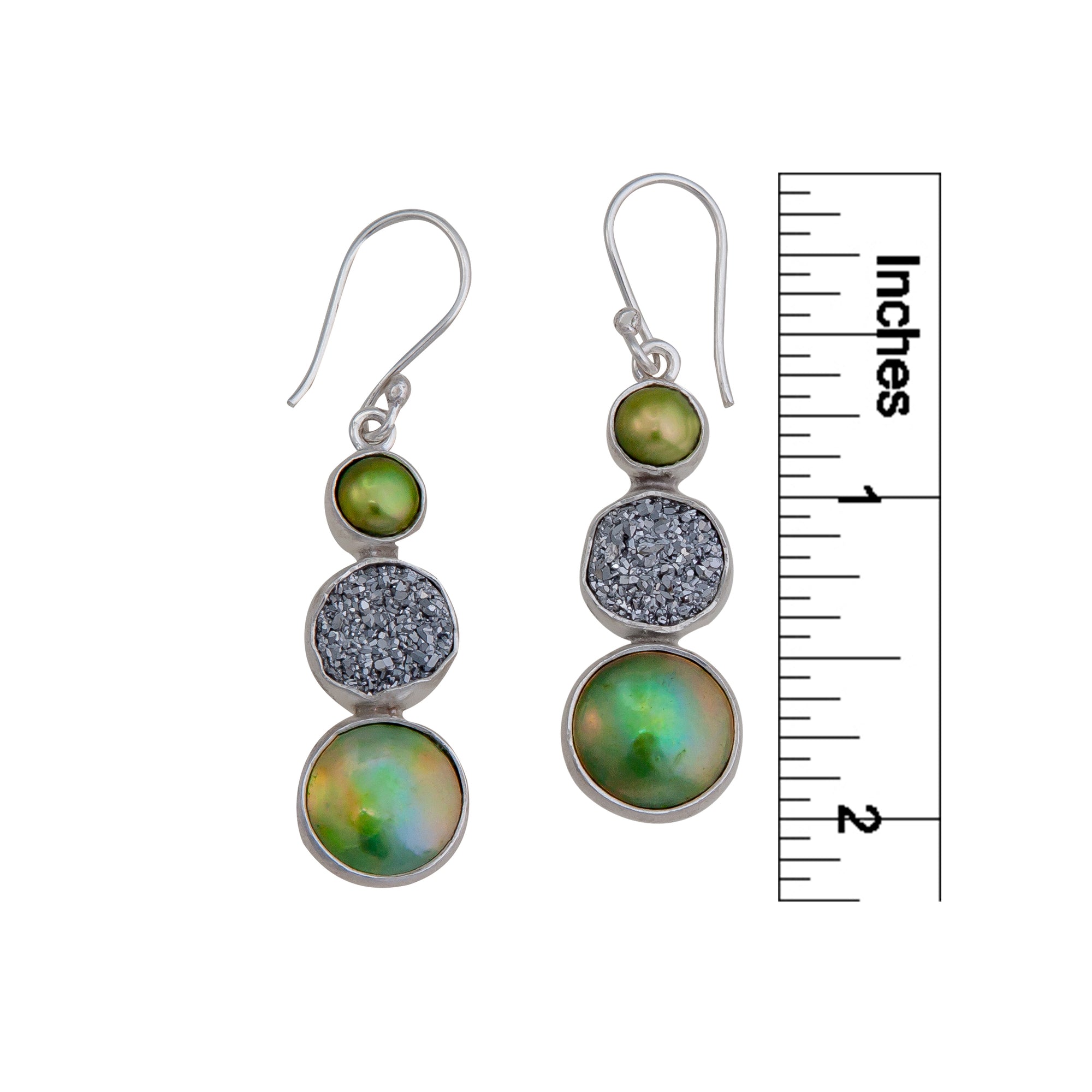 Sterling Silver Green Pearl & Platinum Druzy Drop Earrings | Charles Albert Jewelry