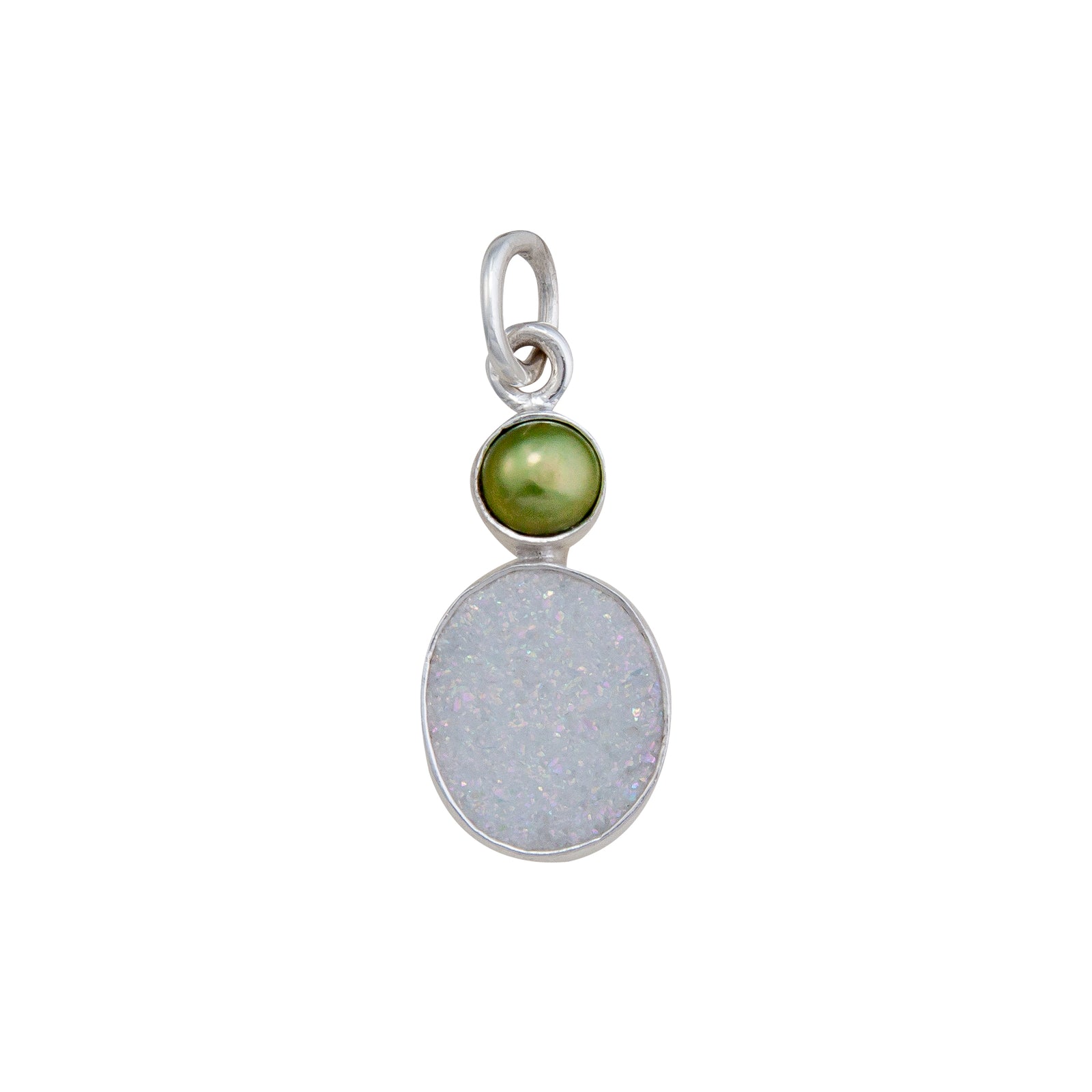 Sterling Silver Green Pearl and White Druse Charm Pendant | Charles Albert Jewelry