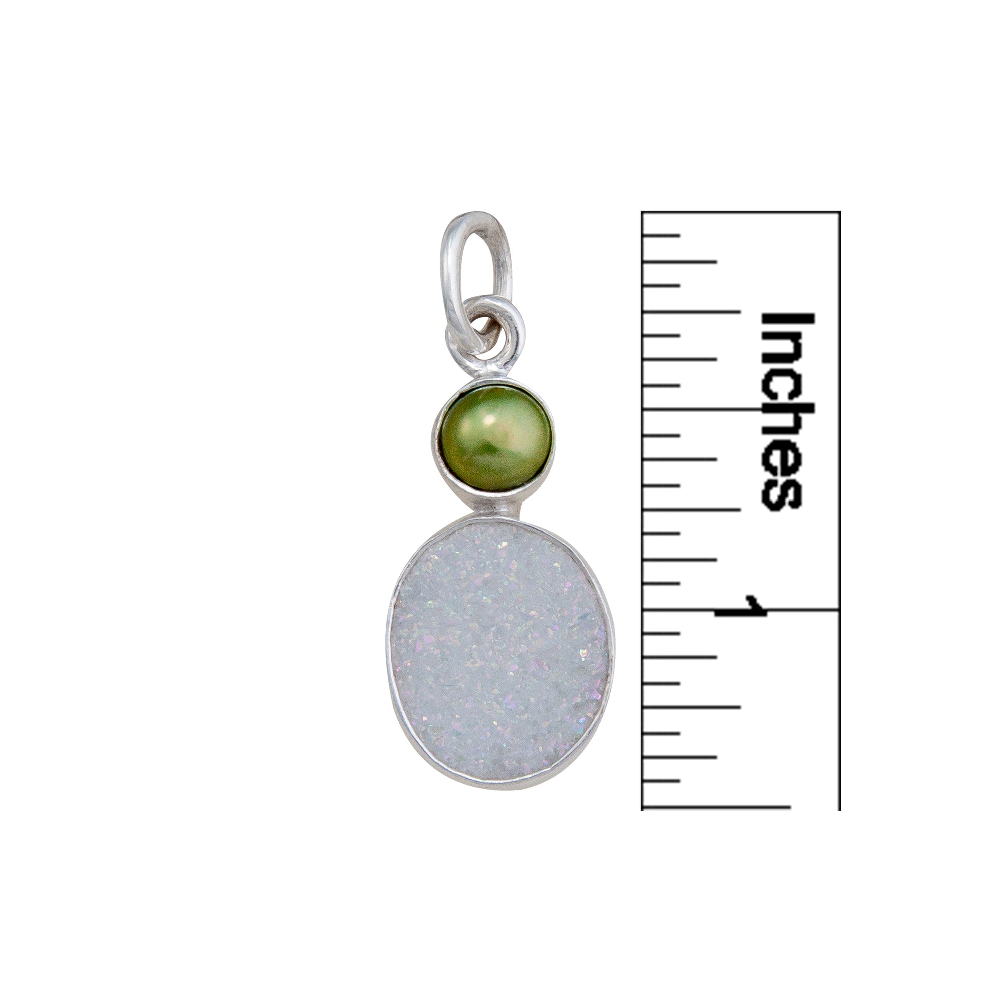 Sterling Silver Green Pearl and White Druse Charm Pendant | Charles Albert Jewelry